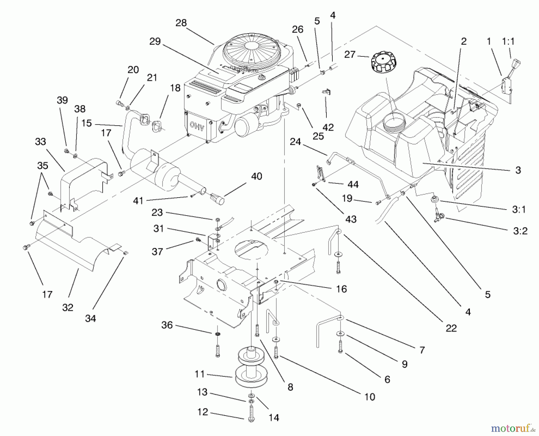 Toro Neu Mowers, Lawn & Garden Tractor Seite 1 71196 (16-44HXL) - Toro 16-44HXL Lawn Tractor, 1998 (8900001-8999999) ENGINE ASSEMBLY
