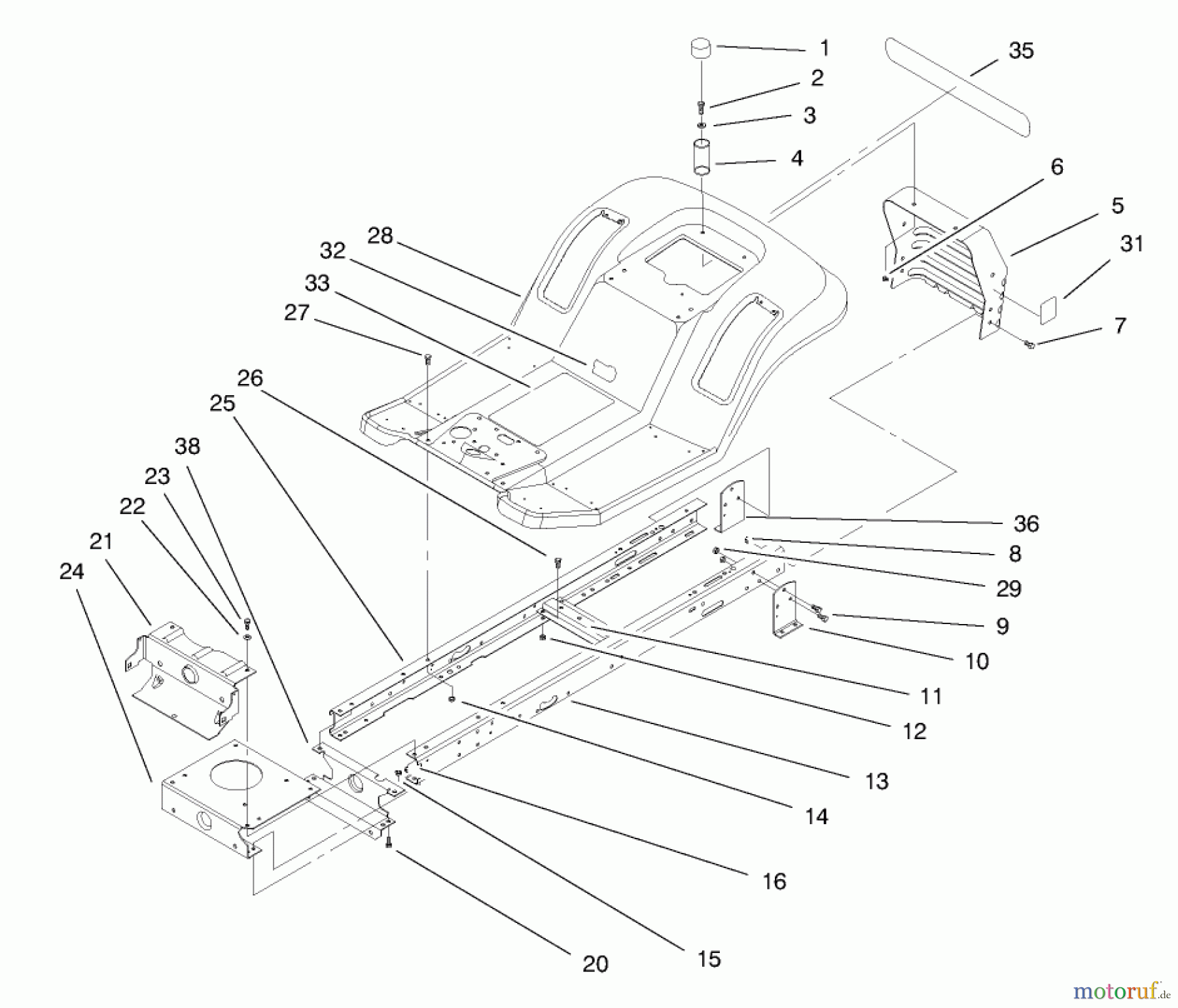  Toro Neu Mowers, Lawn & Garden Tractor Seite 1 71196 (16-44HXL) - Toro 16-44HXL Lawn Tractor, 1998 (8900001-8999999) FRAME ASSEMBLY