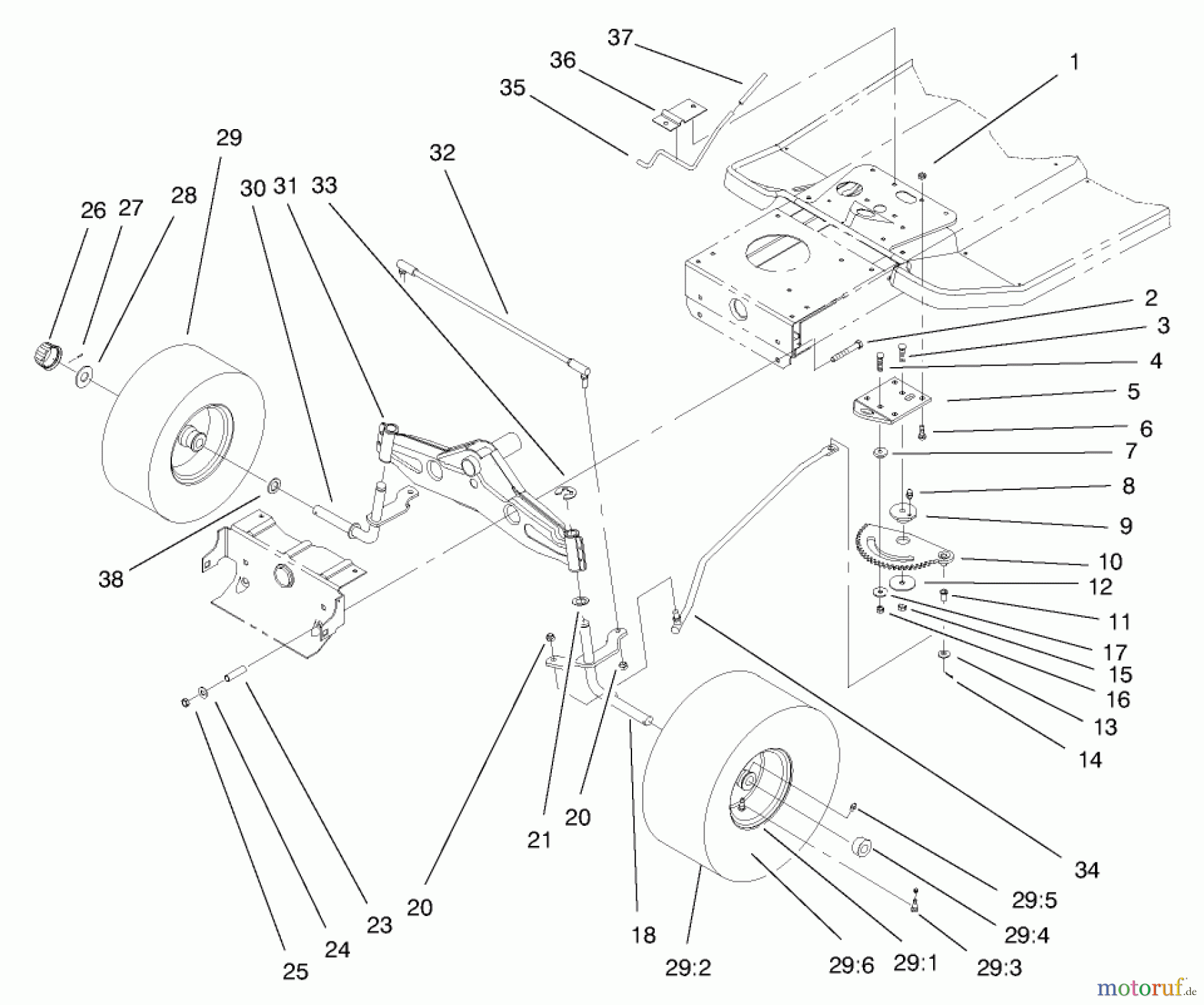 Toro Neu Mowers, Lawn & Garden Tractor Seite 1 71196 (16-44HXL) - Toro 16-44HXL Lawn Tractor, 1998 (8900001-8999999) FRONT AXLE ASSEMBLY