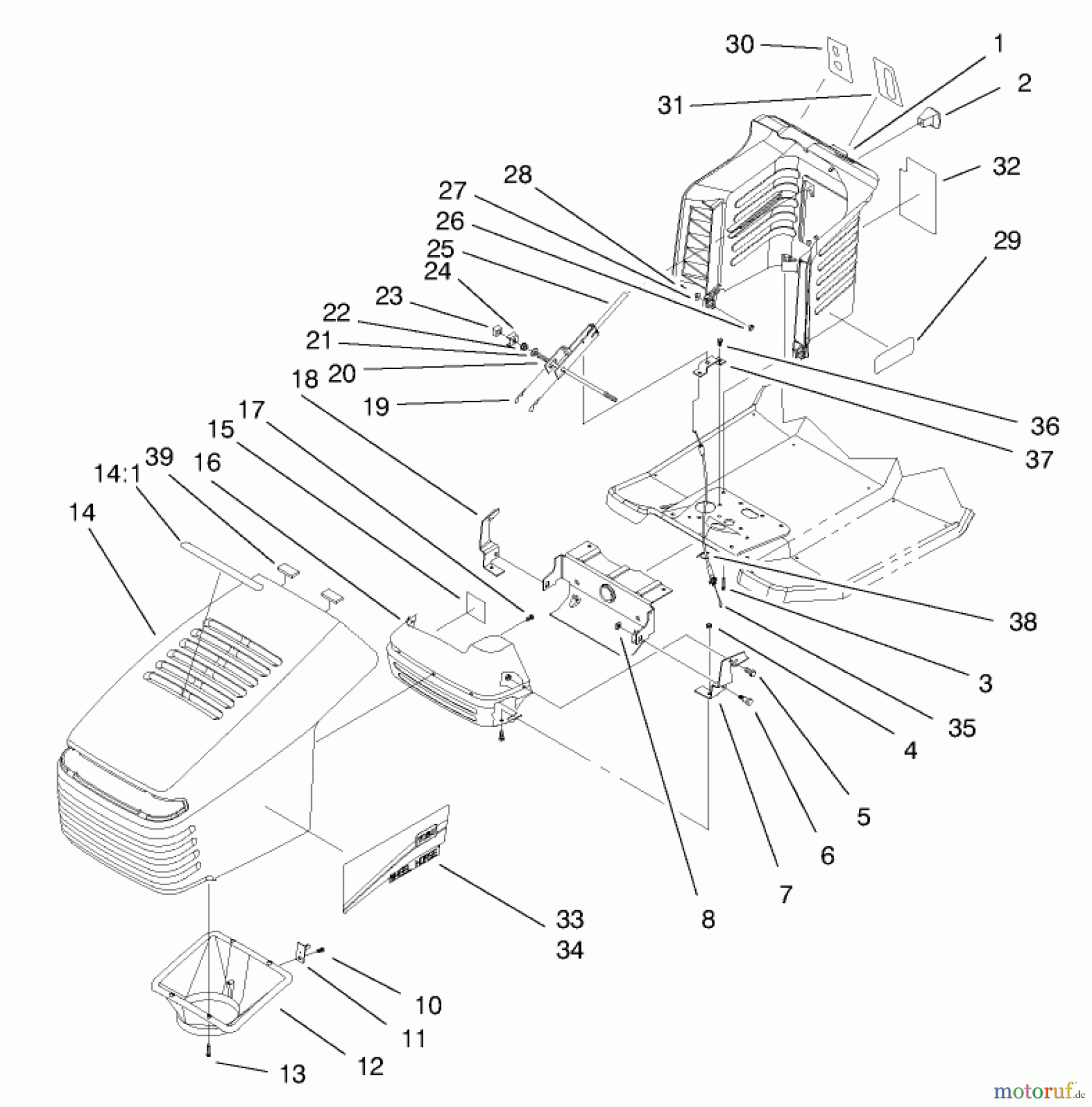  Toro Neu Mowers, Lawn & Garden Tractor Seite 1 71196 (16-44HXL) - Toro 16-44HXL Lawn Tractor, 1998 (8900001-8999999) HOOD ASSEMBLY