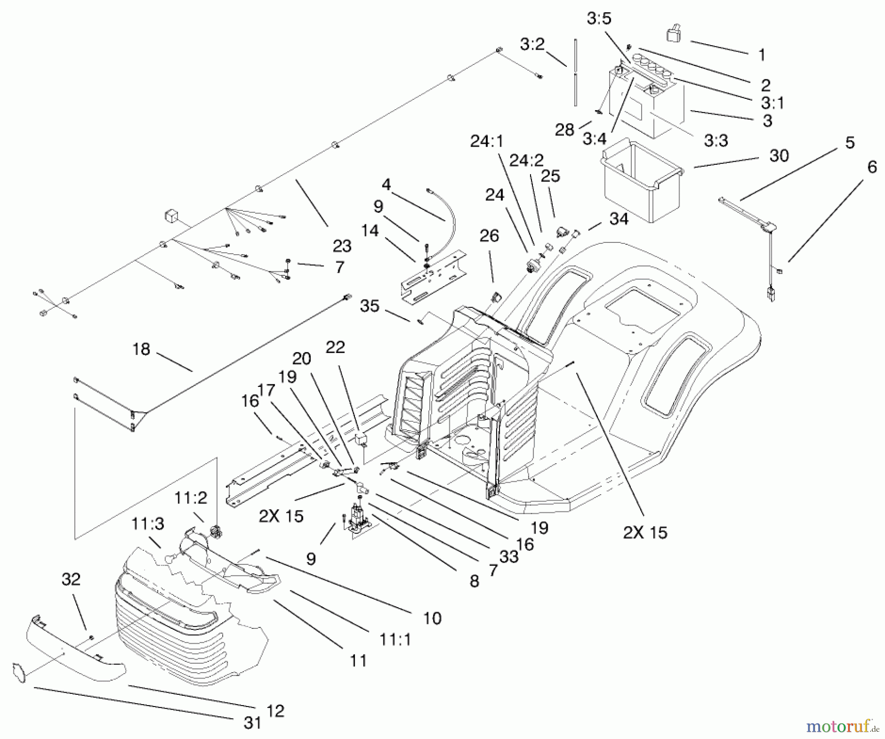 Toro Neu Mowers, Lawn & Garden Tractor Seite 1 71197 (17-44HXL) - Toro 17-44HXL Lawn Tractor, 1999 (9900001-9999999) ELECTRICAL COMPONENTS ASSEMBLY