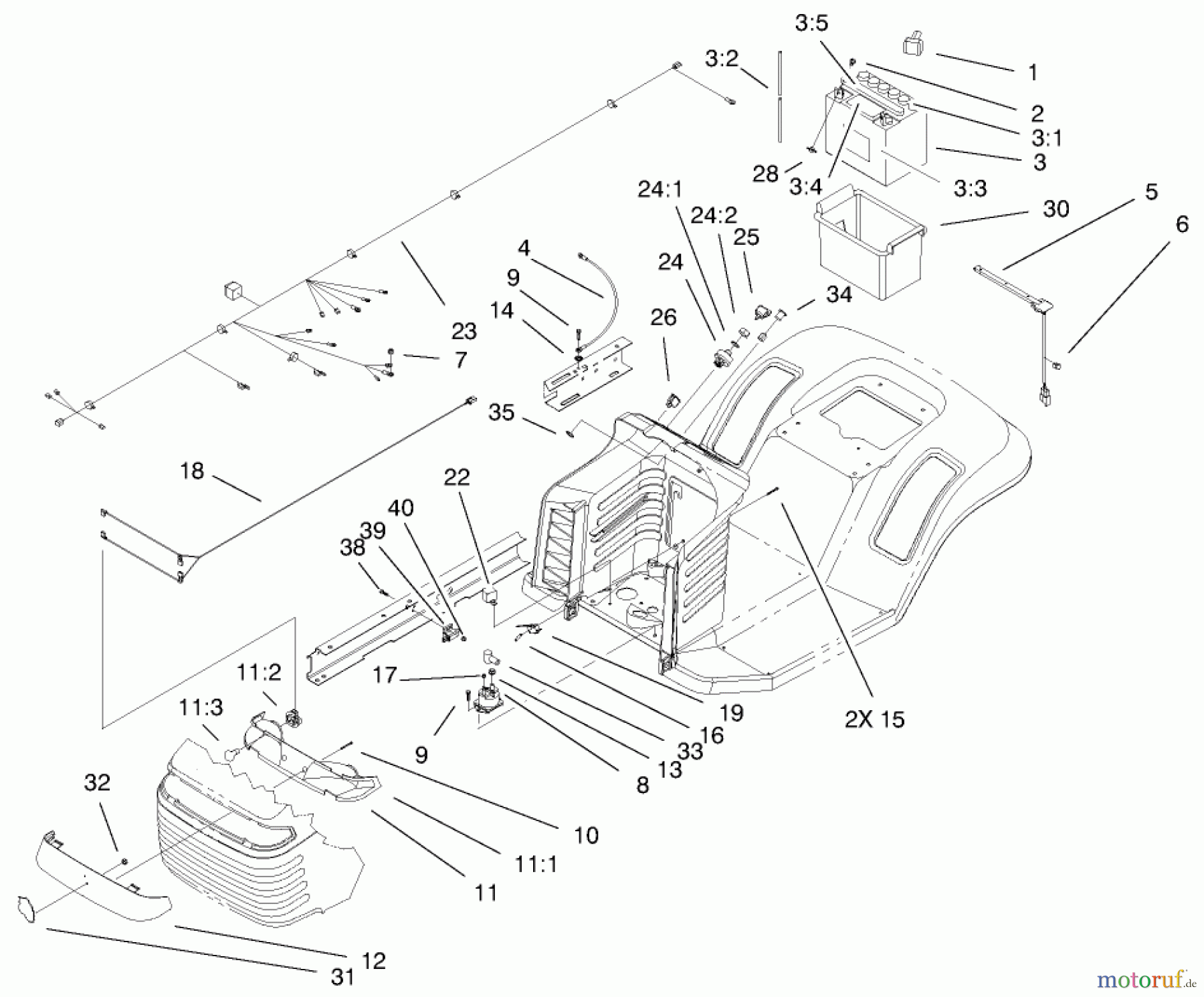 Toro Neu Mowers, Lawn & Garden Tractor Seite 1 71280 (17-44HXLE) - Toro 17-44HXLE Lawn Tractor, 2000 (200000001-200999999) ELECTRICAL COMPONENTS ASSEMBLY