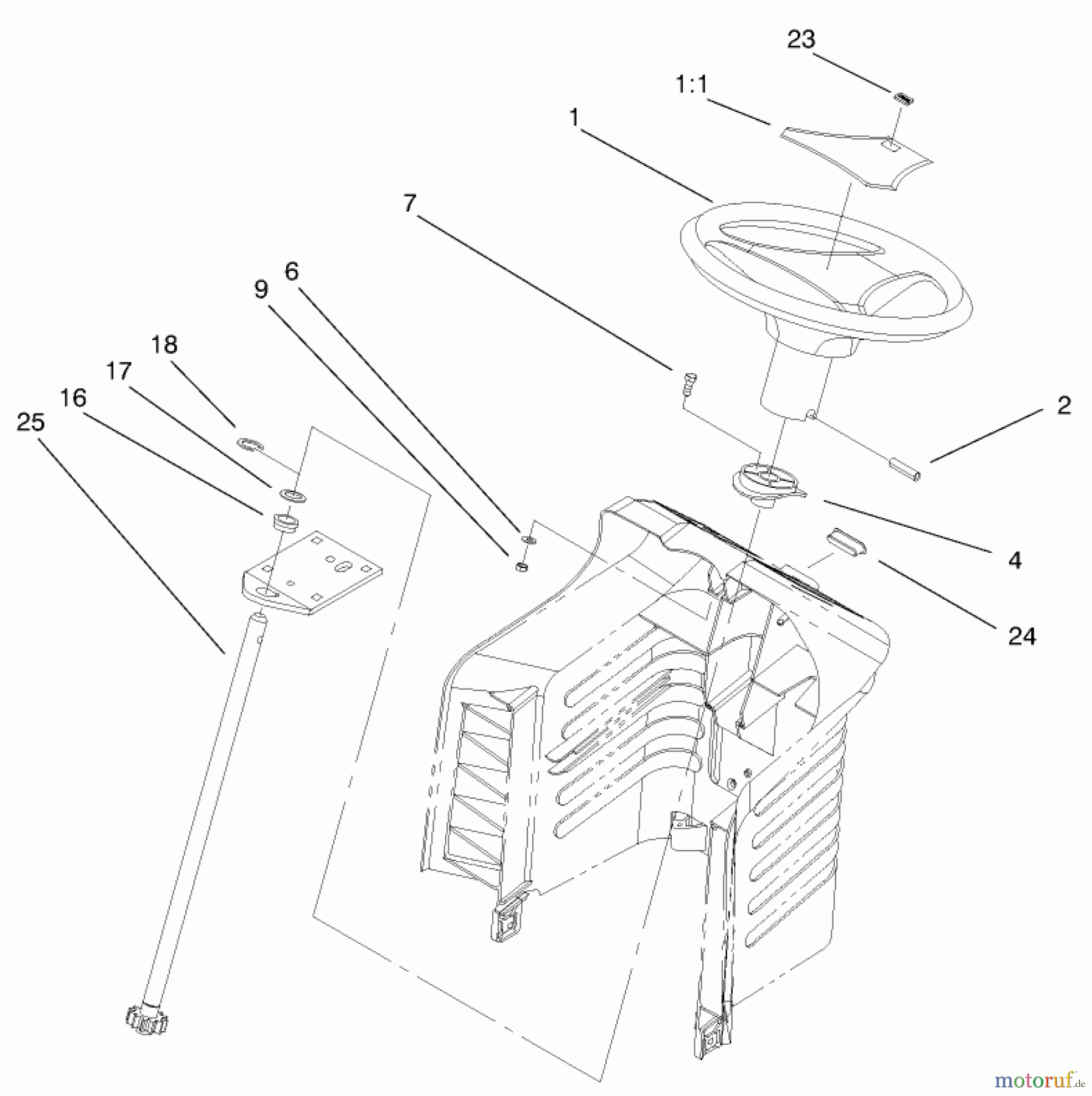  Toro Neu Mowers, Lawn & Garden Tractor Seite 1 71280 (17-44HXLE) - Toro 17-44HXLE Lawn Tractor, 2000 (200000001-200999999) STEERING ASSEMBLY