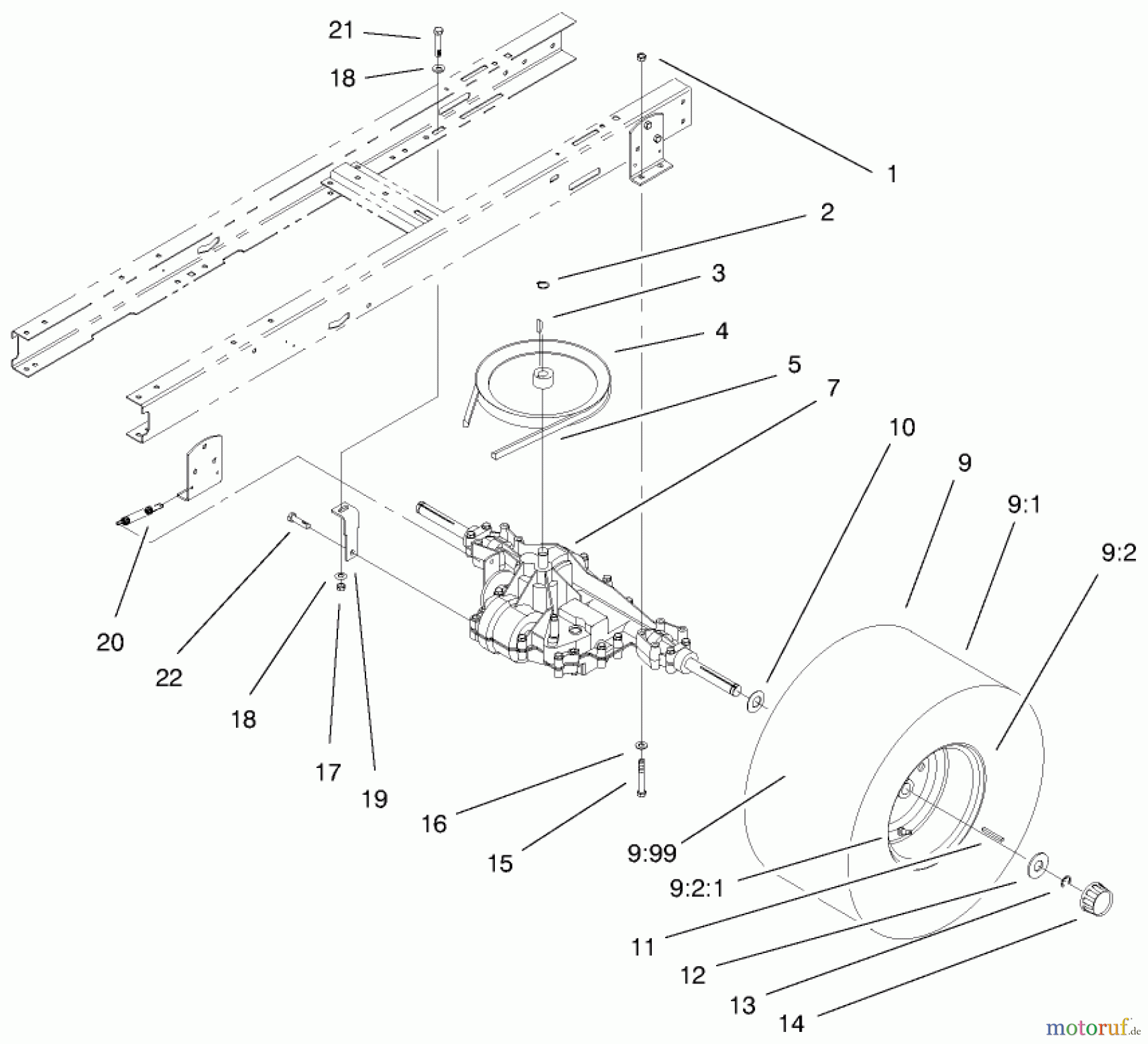  Toro Neu Mowers, Lawn & Garden Tractor Seite 1 71198 (14-38XL) - Toro 14-38XL Lawn Tractor, 1999 (9900001-9999999) 5 SPEED TRANSAXLE