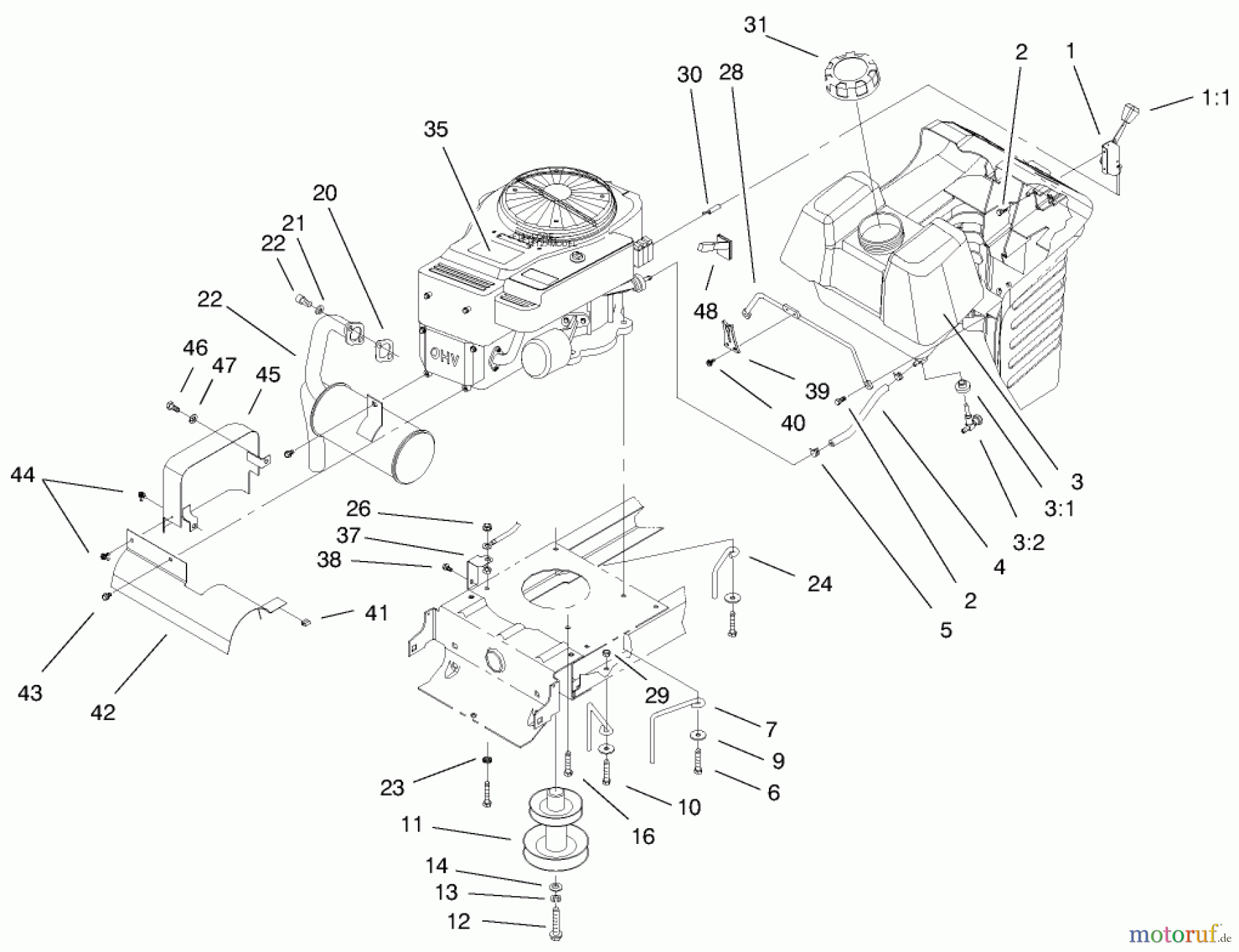 Toro Neu Mowers, Lawn & Garden Tractor Seite 1 71198 (14-38XL) - Toro 14-38XL Lawn Tractor, 1999 (9900001-9999999) ENGINE SYSTEM COMPONENTS