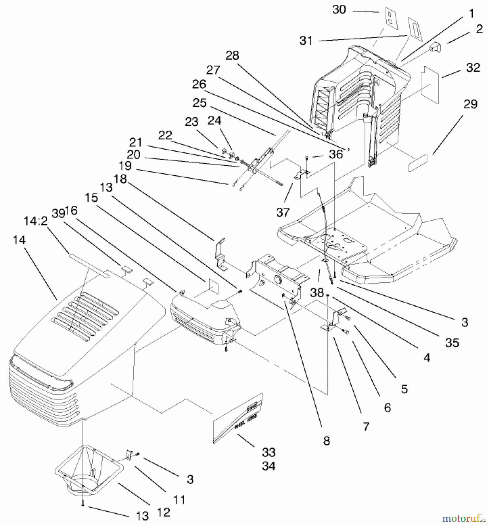 Toro Neu Mowers, Lawn & Garden Tractor Seite 1 71198 (14-38XL) - Toro 14-38XL Lawn Tractor, 1999 (9900001-9999999) HOOD & TOWER ASSEMBLY