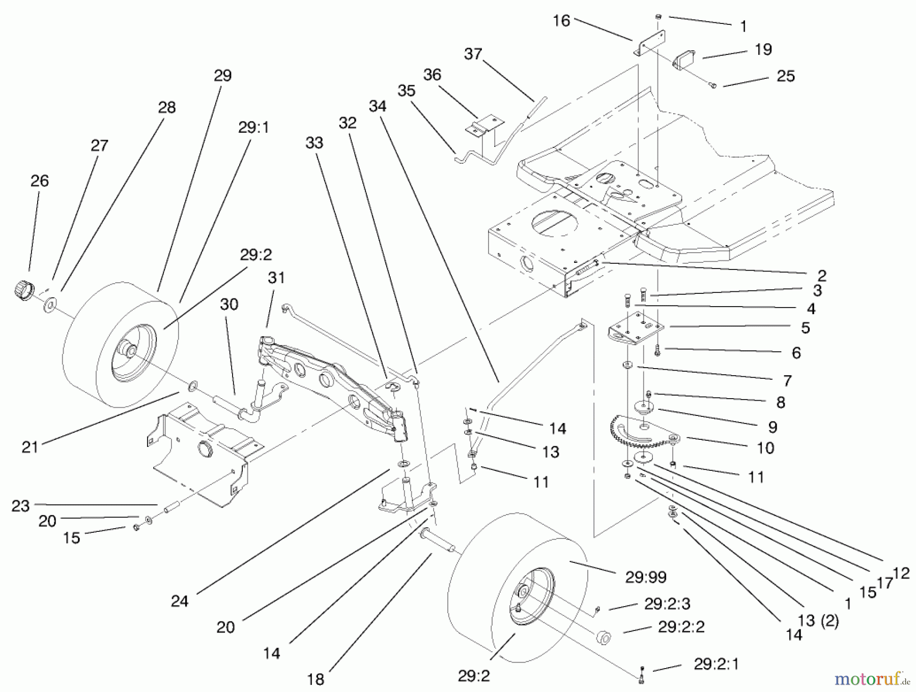 Toro Neu Mowers, Lawn & Garden Tractor Seite 1 71198 (14-38XL) - Toro 14-38XL Lawn Tractor, 1999 (9900001-9999999) STEERING COMPONENTS ASSEMBLY