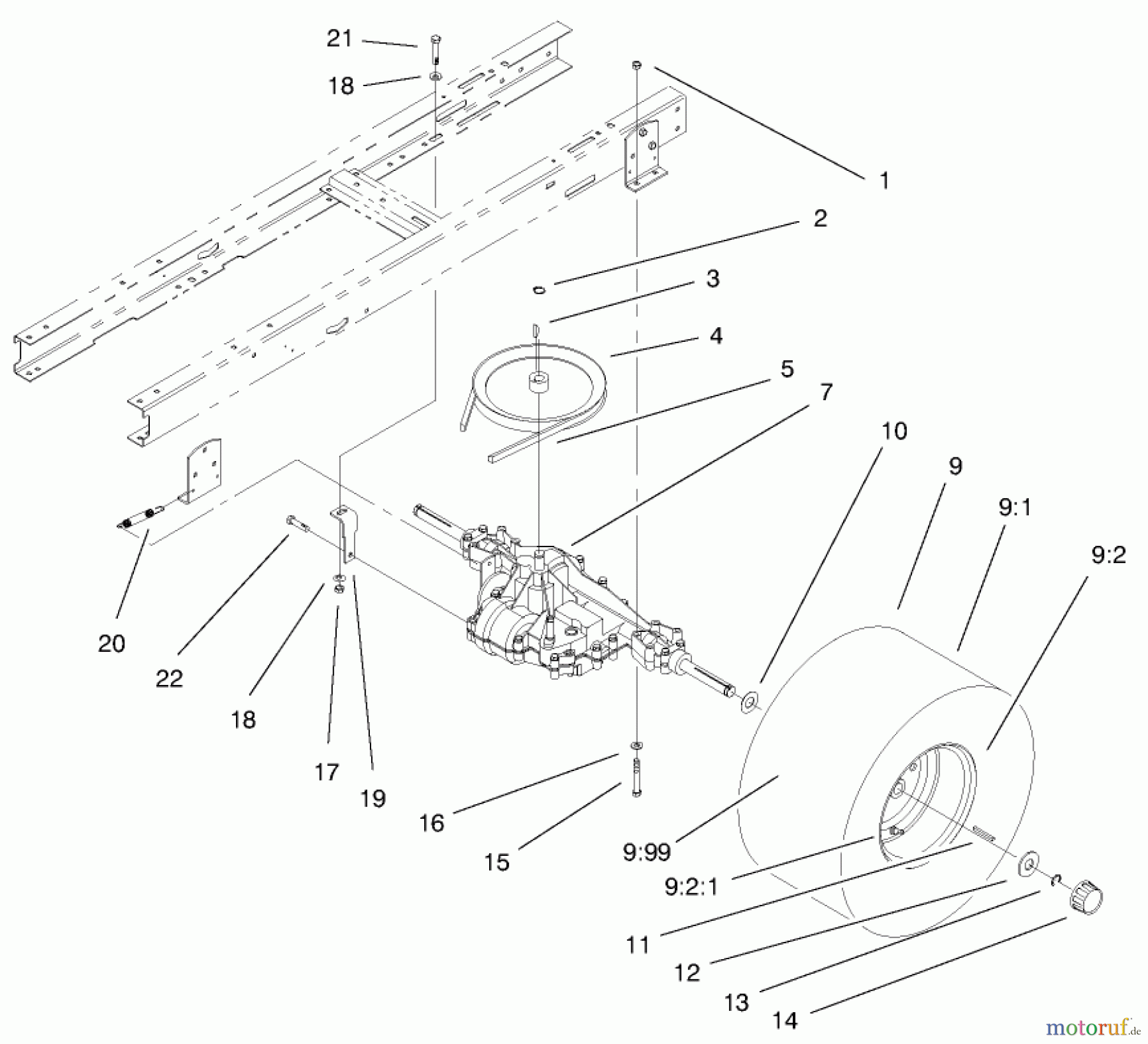 Toro Neu Mowers, Lawn & Garden Tractor Seite 1 71199 (12-32XL) - Toro 12-32XL Lawn Tractor, 1999 (9900001-9999999) 5 SPEED TRANSAXLE ASSEMBLY