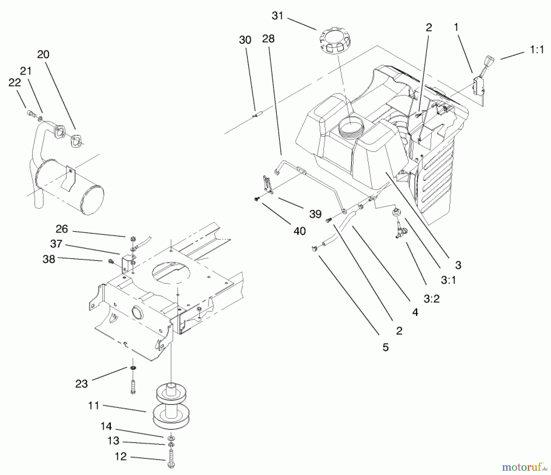 Toro Neu Mowers, Lawn & Garden Tractor Seite 1 71199 (12-32XL) - Toro 12-32XL Lawn Tractor, 1999 (9900001-9999999) ENGINE SYSTEMS COMPONENTS ASSEMBLY