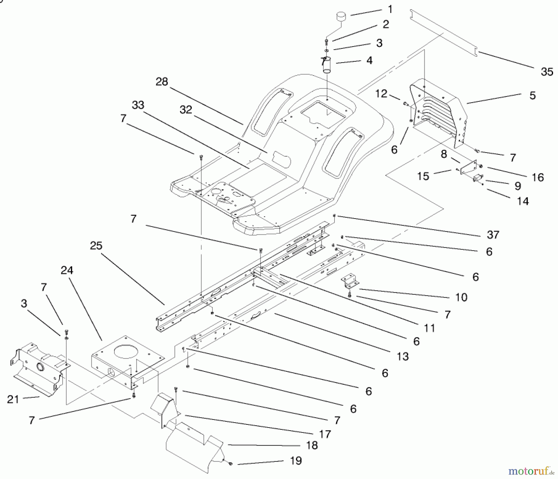Toro Neu Mowers, Lawn & Garden Tractor Seite 1 71199 (12-32XL) - Toro 12-32XL Lawn Tractor, 1999 (9900001-9999999) FRAME & BODY ASSEMBLY