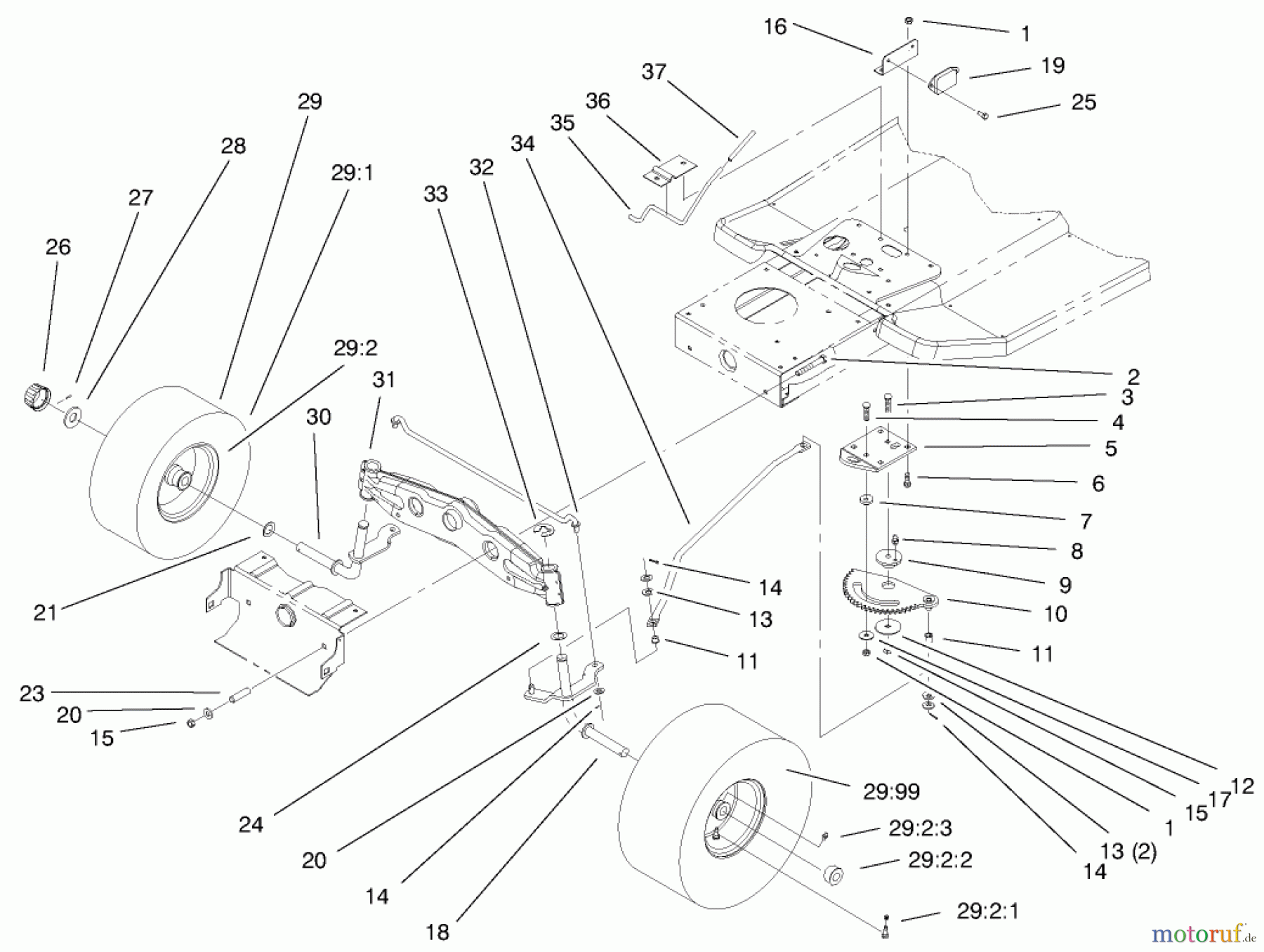  Toro Neu Mowers, Lawn & Garden Tractor Seite 1 71199 (12-32XL) - Toro 12-32XL Lawn Tractor, 1999 (9900001-9999999) STEERING COMPONENTS ASSEMBLY