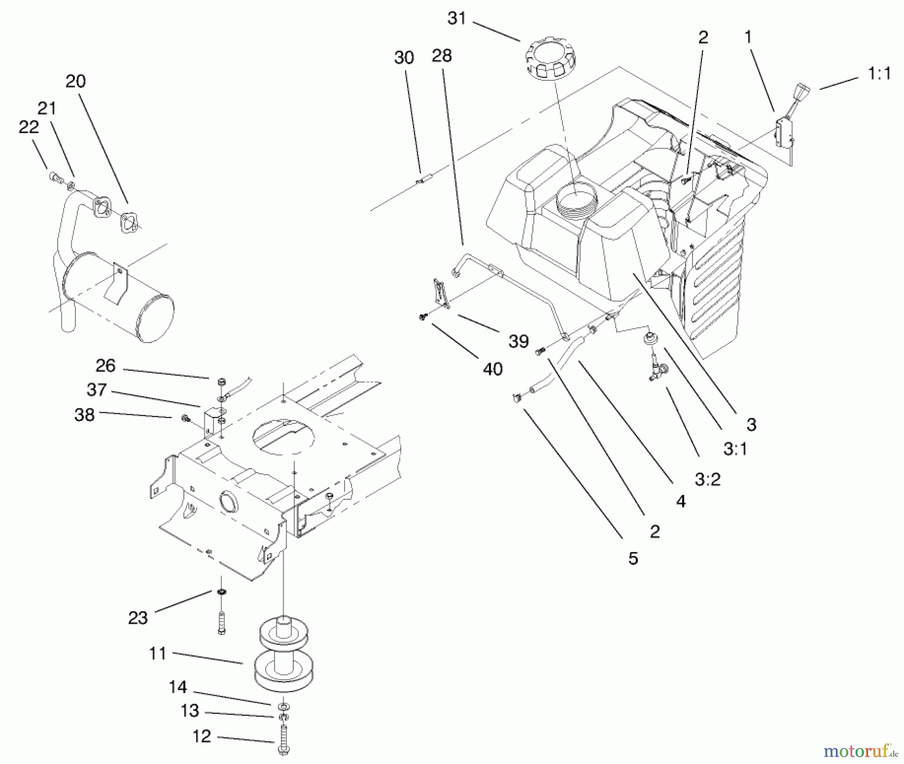  Toro Neu Mowers, Lawn & Garden Tractor Seite 1 71199 (12-32XL) - Toro 12-32XL Lawn Tractor, 2000 (200000001-200999999) ENGINE SYSTEMS COMPONENTS ASSEMBLY