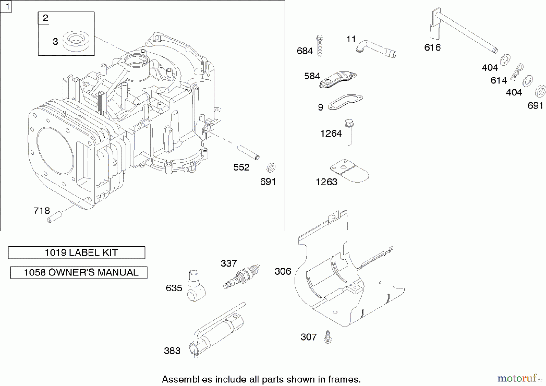 Toro Neu Mowers, Lawn & Garden Tractor Seite 1 71199 (12-32XL) - Toro 12-32XL Lawn Tractor, 2004 (240000001-240999999) CYLINDER ASSEMBLY BRIGGS AND STRATTON 219907-0170-E1