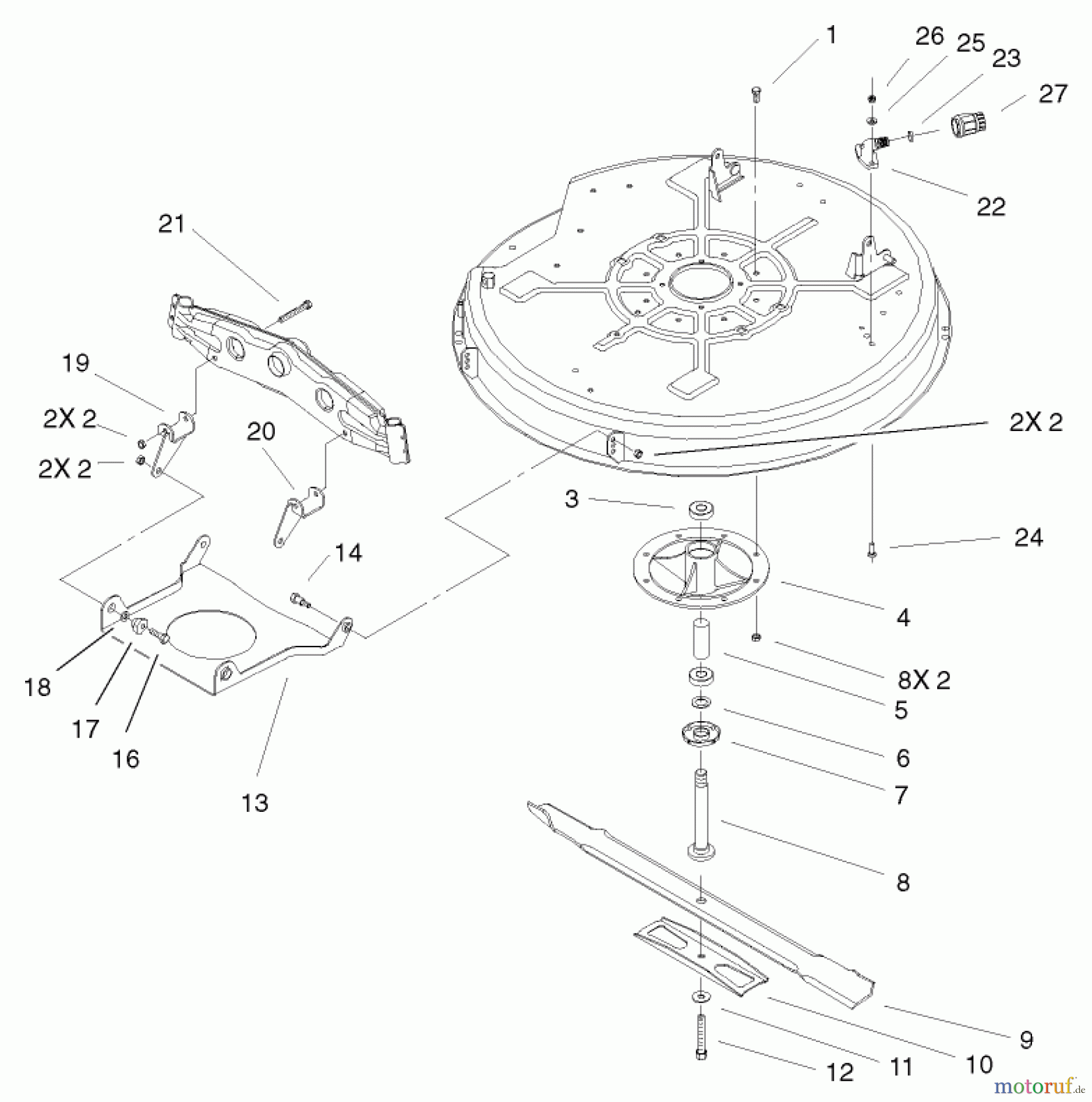 Toro Neu Mowers, Lawn & Garden Tractor Seite 1 71199 (XL 320) - Toro XL 320 Lawn Tractor, 2005 (250000001-250999999) 32IN DECK AND BAFFLE ASSEMBLY