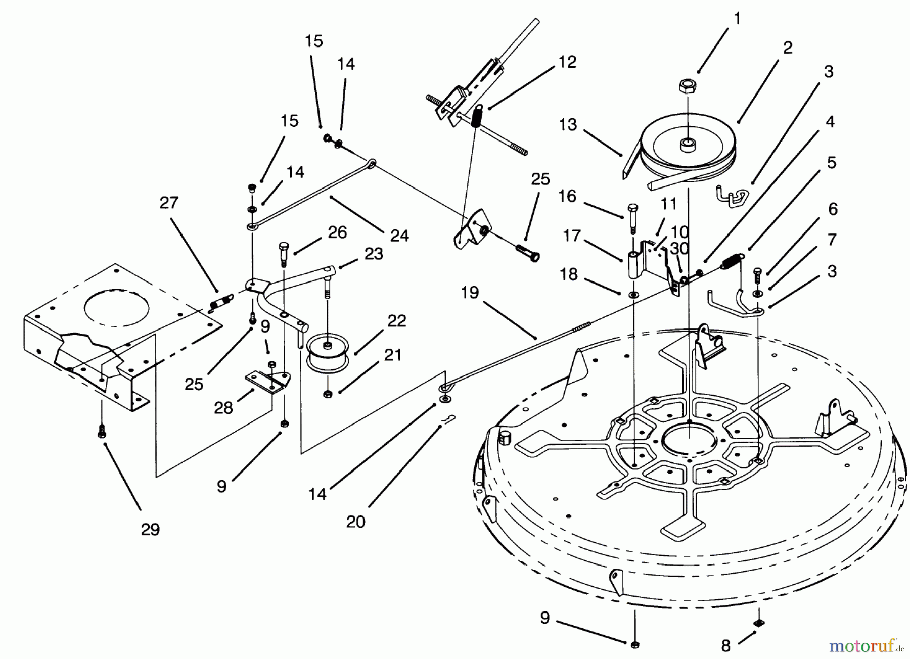  Toro Neu Mowers, Lawn & Garden Tractor Seite 1 71200 (12-32XL) - Toro 12-32XL Lawn Tractor, 1995 (5900001-5910000) PULLEY & BELT ASSEMBLY (32