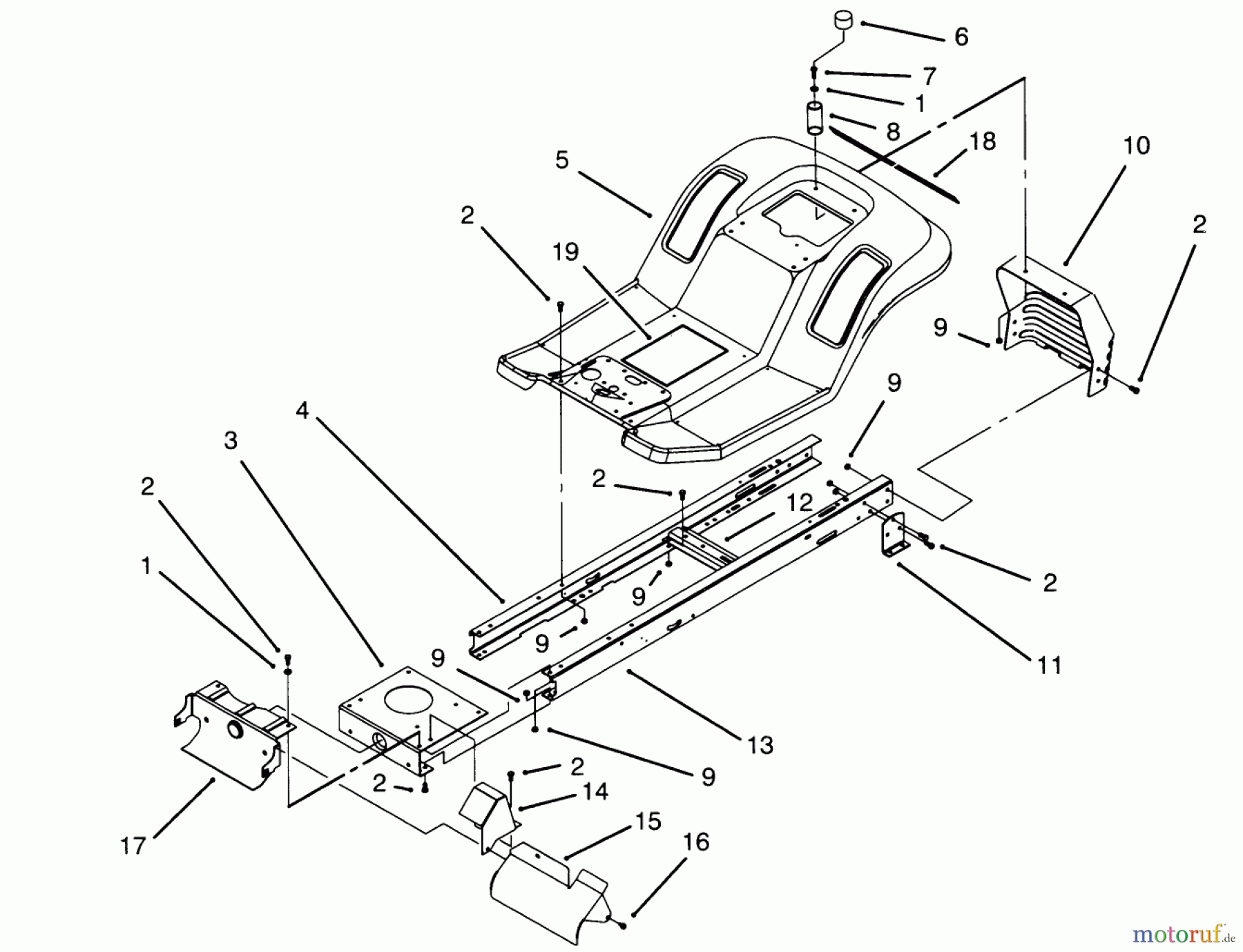 Toro Neu Mowers, Lawn & Garden Tractor Seite 1 71202 (12-38XL) - Toro 12-38XL Lawn Tractor, 1995 (5900001-5999999) FRAME ASSEMBLY