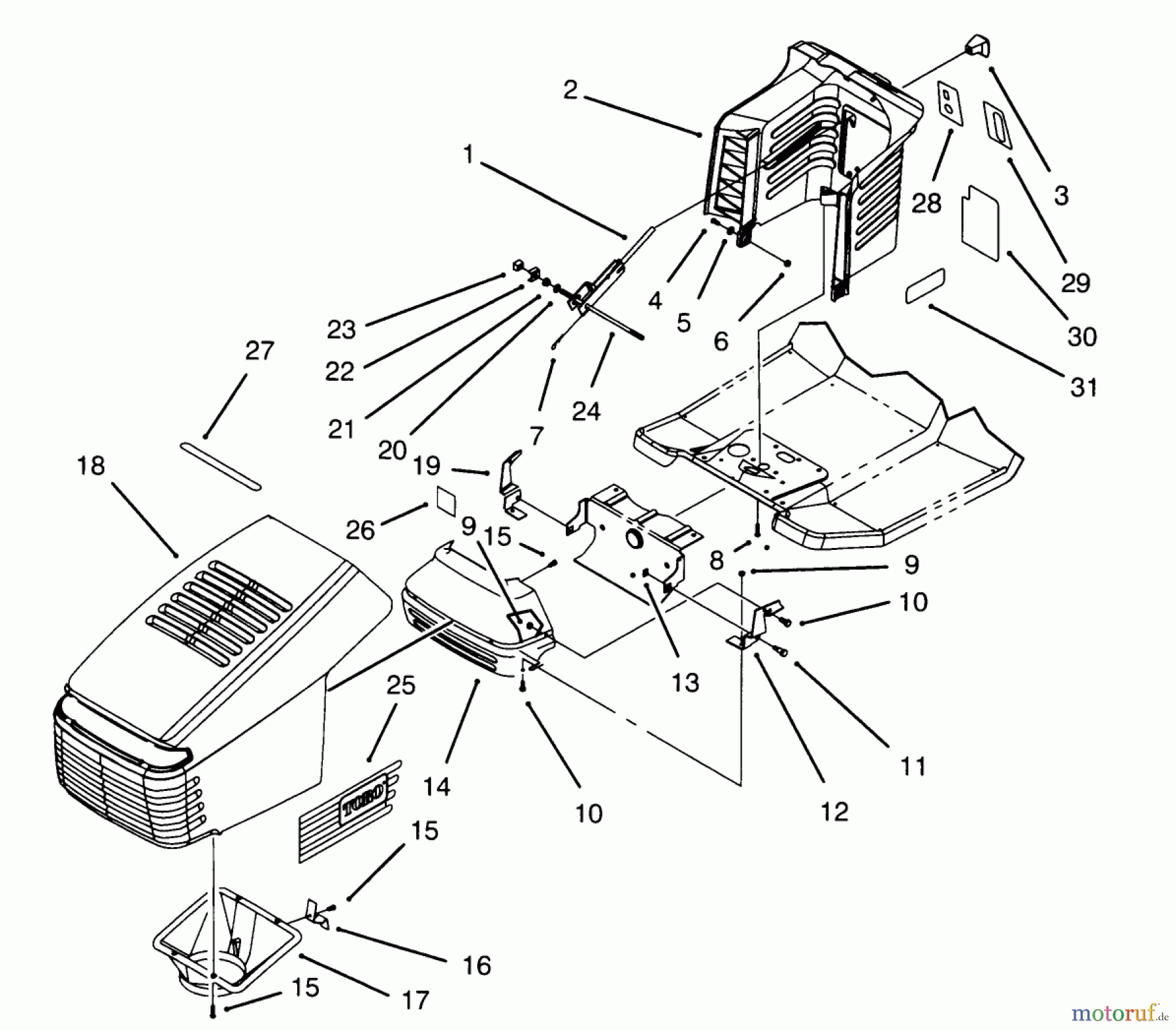  Toro Neu Mowers, Lawn & Garden Tractor Seite 1 71202 (12-38XL) - Toro 12-38XL Lawn Tractor, 1995 (5900001-5999999) HOOD ASSEMBLY