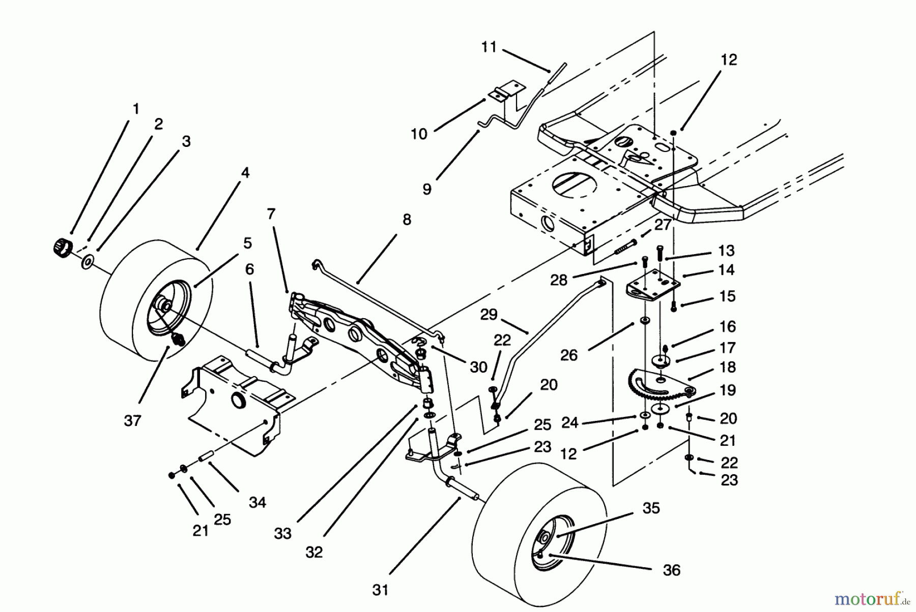 Toro Neu Mowers, Lawn & Garden Tractor Seite 1 71205 (13-38XL) - Toro 13-38XL Lawn Tractor, 1995 (59000001-59999999) FRONT AXLE ASSEMBLY