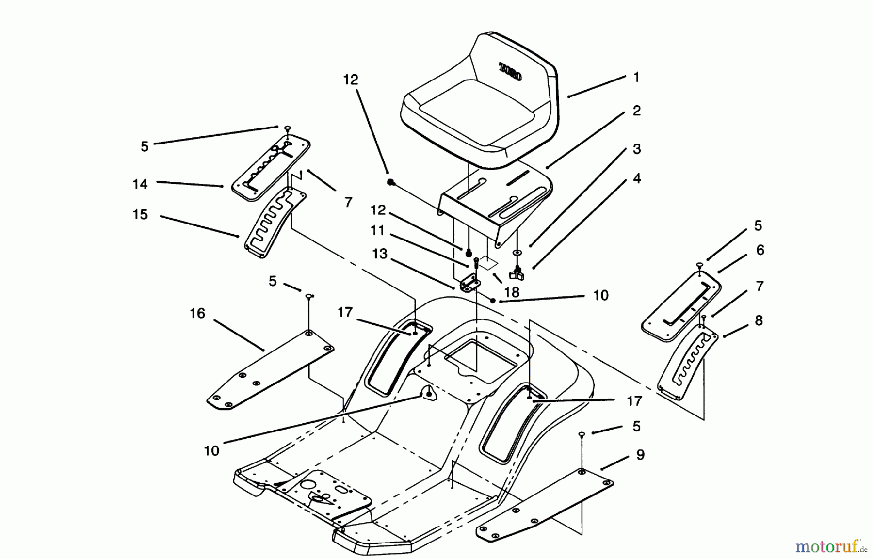  Toro Neu Mowers, Lawn & Garden Tractor Seite 1 71205 (13-38XL) - Toro 13-38XL Lawn Tractor, 1995 (59000001-59999999) SEAT ASSEMBLY