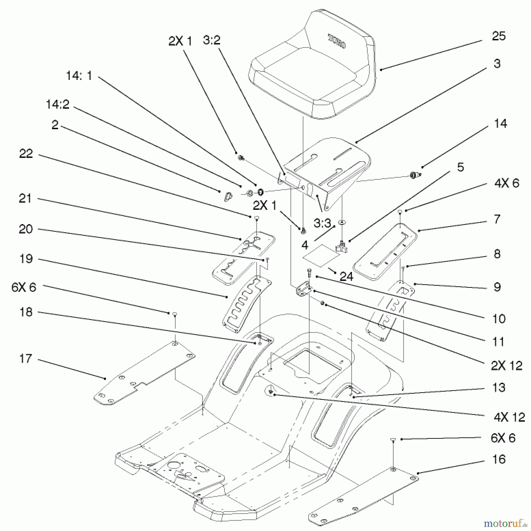  Toro Neu Mowers, Lawn & Garden Tractor Seite 1 71209 (13-32XLE) - Toro 13-32XLE Lawn Tractor, 2001 (210000001-210999999) REAR BODY & SEAT ASSEMBLY