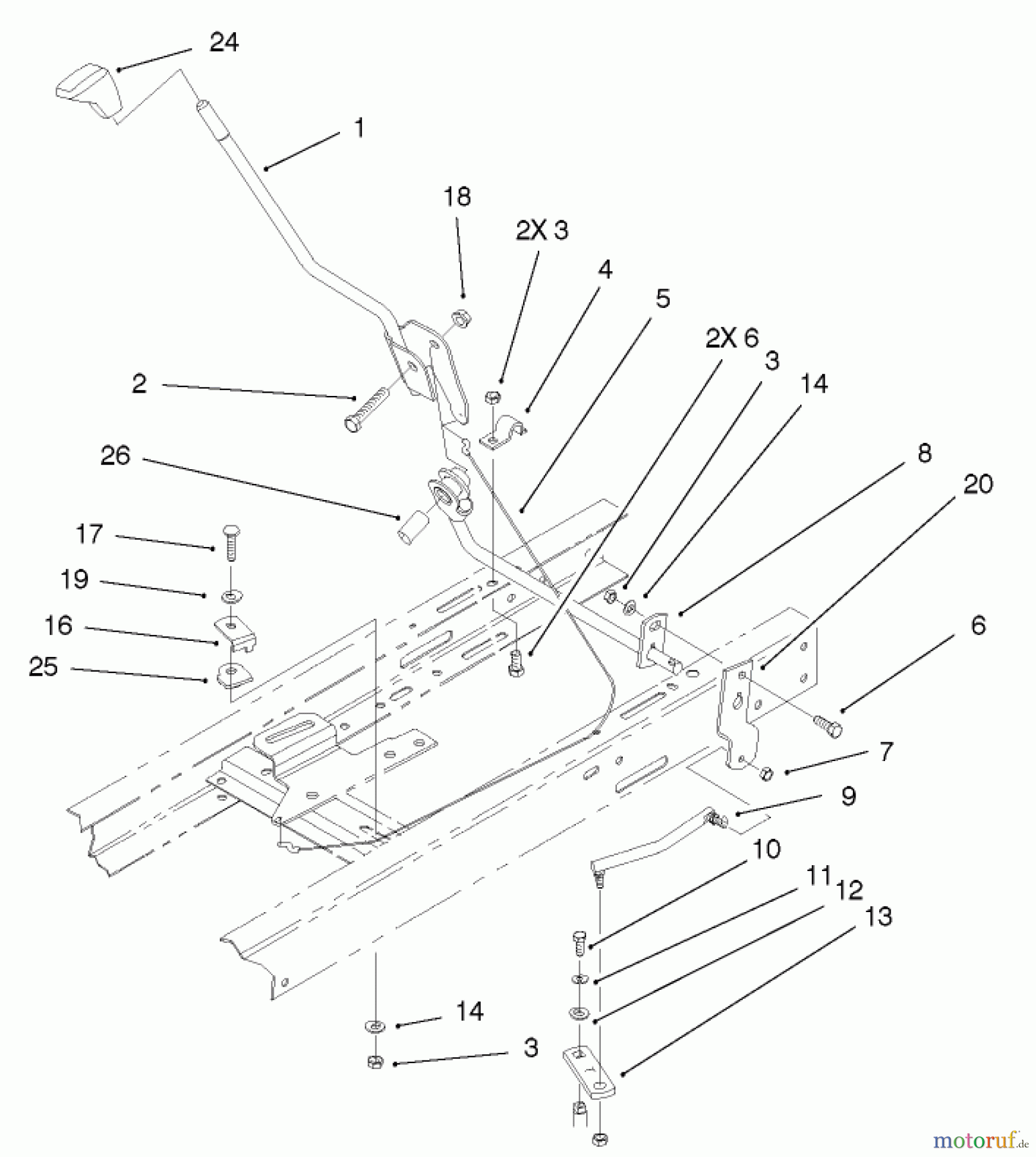 Toro Neu Mowers, Lawn & Garden Tractor Seite 1 71209 (13-32XLE) - Toro 13-32XLE Lawn Tractor, 2001 (210000001-210999999) SHIFTING COMPONENTS ASSEMBLY