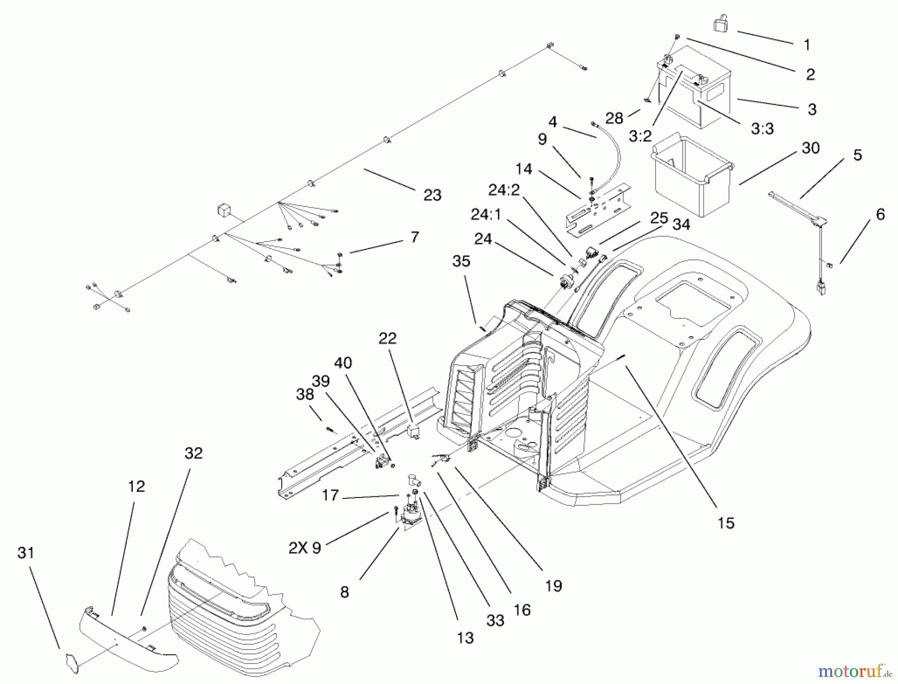  Toro Neu Mowers, Lawn & Garden Tractor Seite 1 71209 (13-32XLE) - Toro 13-32XLE Lawn Tractor, 2002 (220010001-220999999) ELECTRICAL COMPONENTS ASSEMBLY