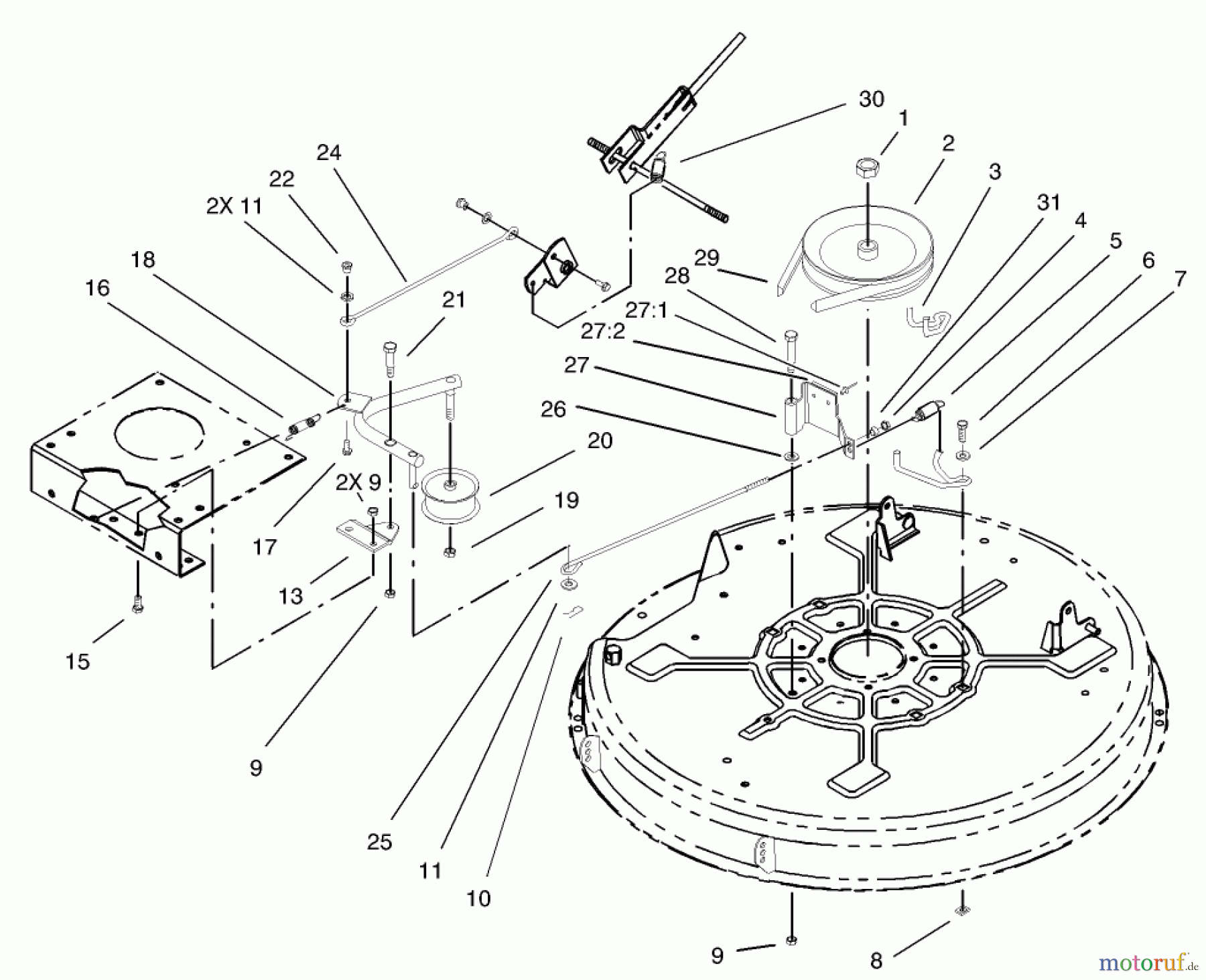  Toro Neu Mowers, Lawn & Garden Tractor Seite 1 71209 (13-32XLE) - Toro 13-32XLE Lawn Tractor, 2003 (230000001-230999999) 32IN DECK BLADE DRIVE/BRAKE ASSEMBLY