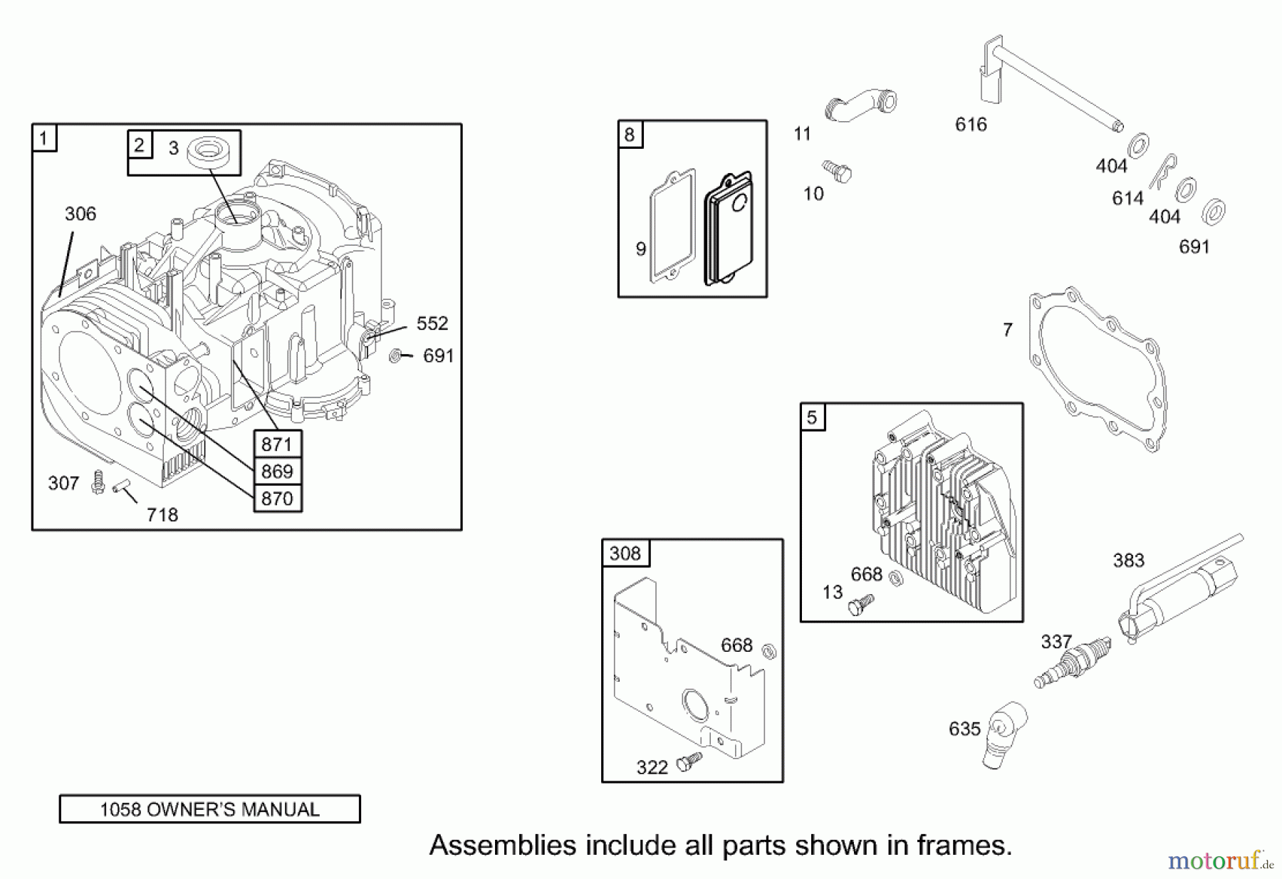  Toro Neu Mowers, Lawn & Garden Tractor Seite 1 71209 (13-32XLE) - Toro 13-32XLE Lawn Tractor, 2003 (230000001-230999999) CYLINDER ASSEMBLY ENGINE BRIGGS AND STRATTON MODEL 28M707-1125-E1