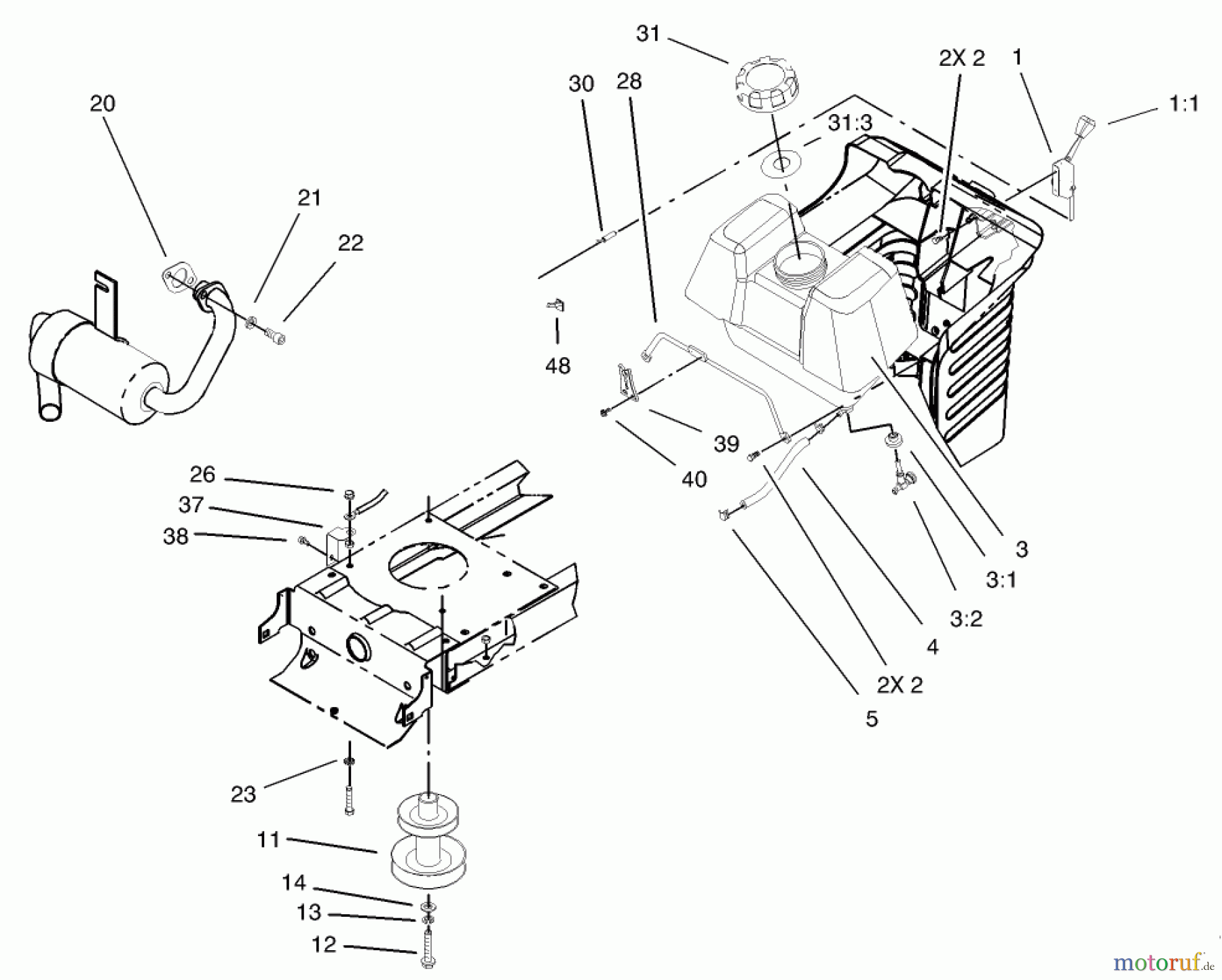  Toro Neu Mowers, Lawn & Garden Tractor Seite 1 71209 (13-32XLE) - Toro 13-32XLE Lawn Tractor, 2003 (230000001-230999999) ENGINE SYSTEMS COMPONENTS ASSEMBLY