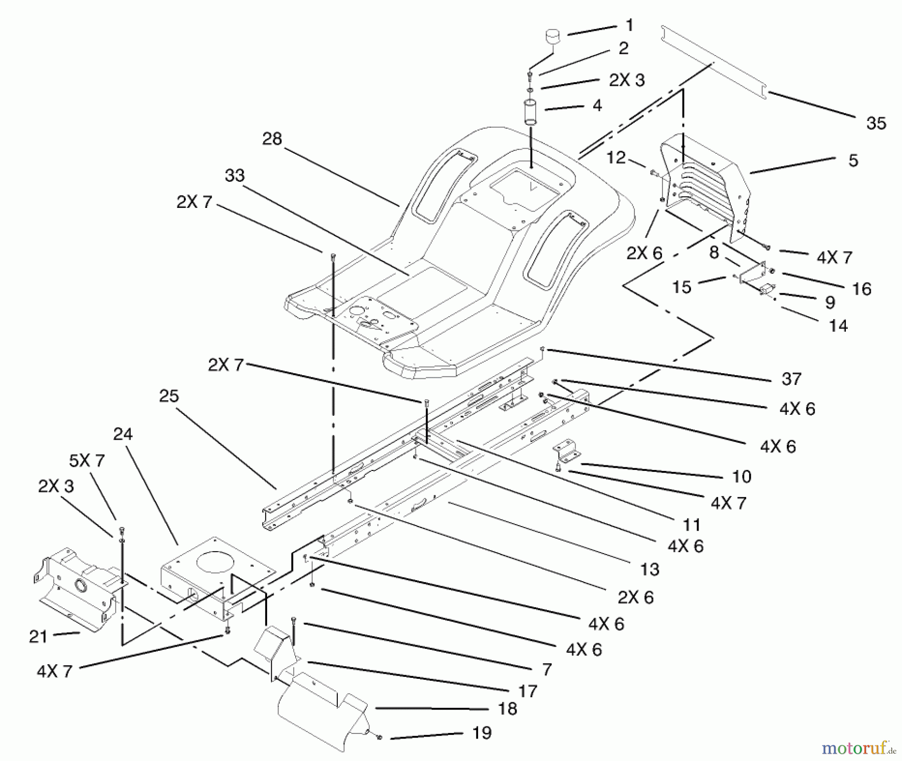  Toro Neu Mowers, Lawn & Garden Tractor Seite 1 71209 (13-32XLE) - Toro 13-32XLE Lawn Tractor, 2003 (230000001-230999999) FRAME AND BODY ASSEMBLY