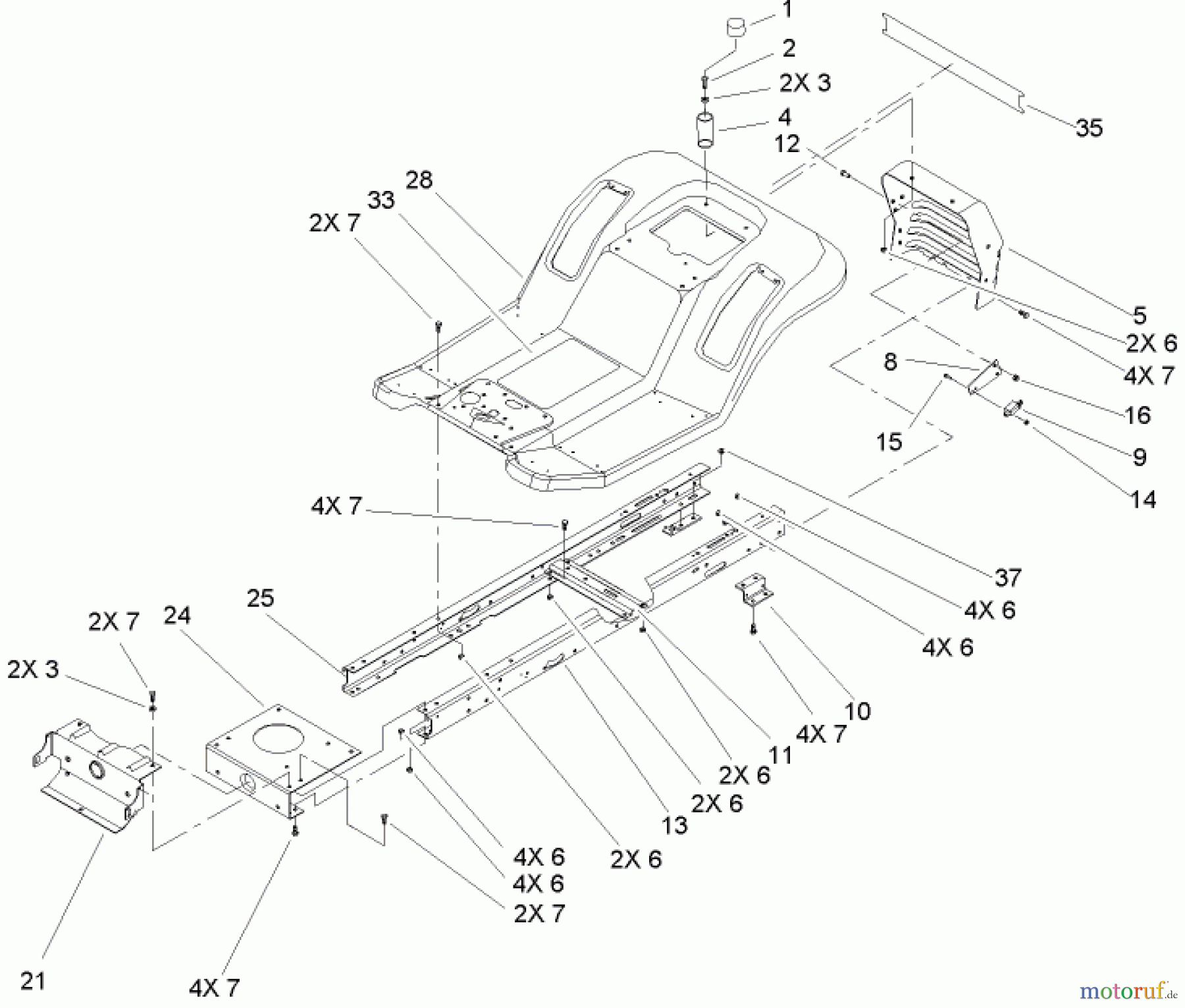 Toro Neu Mowers, Lawn & Garden Tractor Seite 1 71209 (13-32XLE) - Toro 13-32XLE Lawn Tractor, 2004 (240000001-240999999) FRAME AND BODY ASSEMBLY