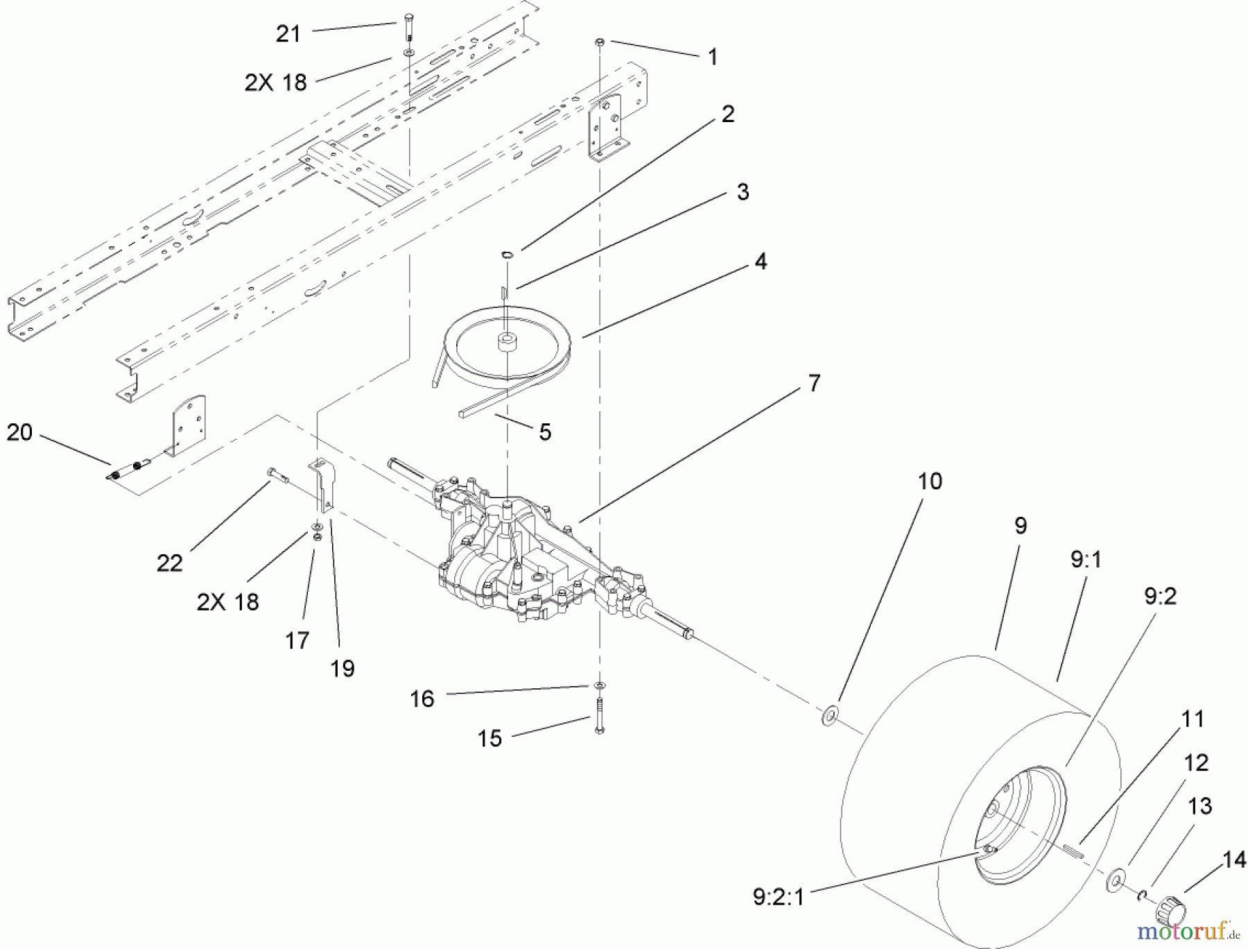  Toro Neu Mowers, Lawn & Garden Tractor Seite 1 71209 (XL 320) - Toro XL 320 Lawn Tractor, 2005 (250005001-250999999) 5 SPEED TRANSAXLE ASSEMBLY
