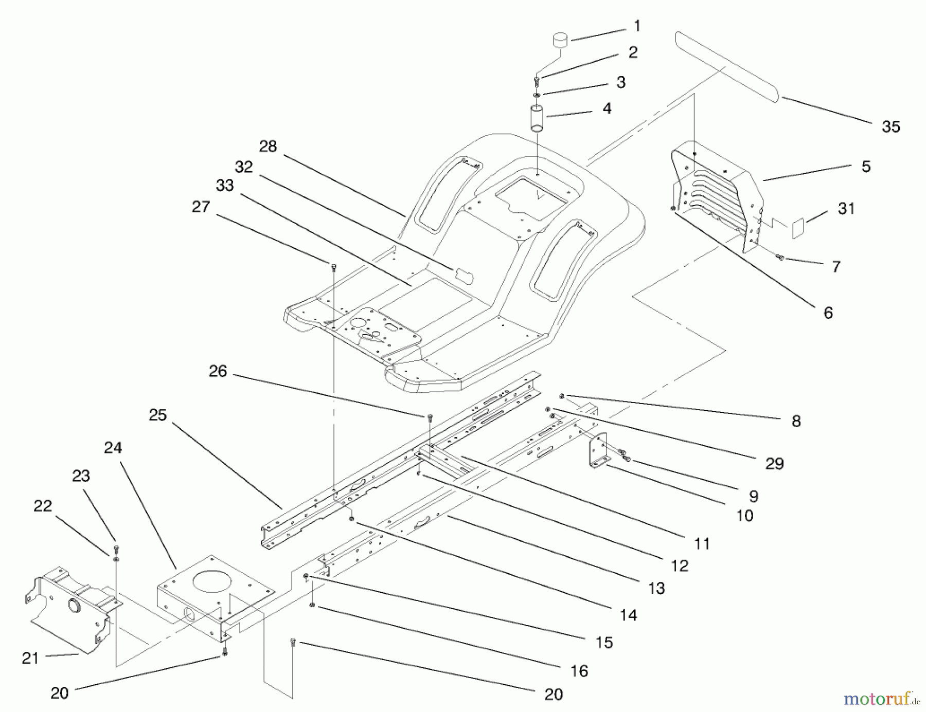 Toro Neu Mowers, Lawn & Garden Tractor Seite 1 71215 (14-38HXL) - Toro 14-38HXL Lawn Tractor, 1998 (8900001-8999999) FRAME ASSEMBLY