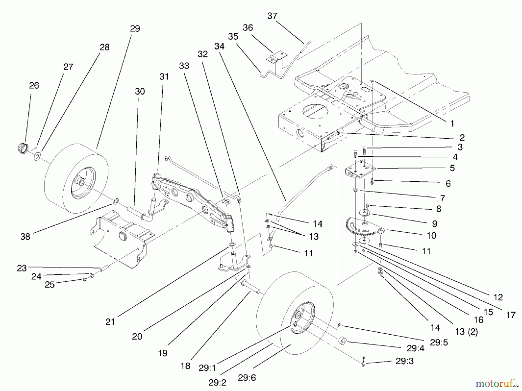 Toro Neu Mowers, Lawn & Garden Tractor Seite 1 71215 (14-38HXL) - Toro 14-38HXL Lawn Tractor, 1998 (8900001-8999999) FRONT AXLE ASSEMBLE