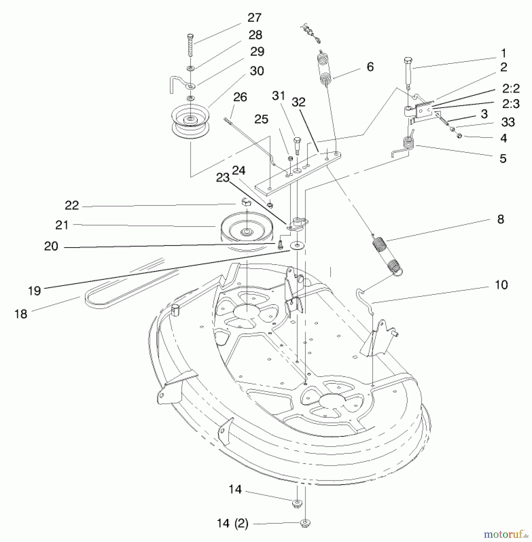 Toro Neu Mowers, Lawn & Garden Tractor Seite 1 71215 (14-38HXL) - Toro 14-38HXL Lawn Tractor, 1998 (8900001-8999999) PULLEY & BELT ASSEMBLY (38