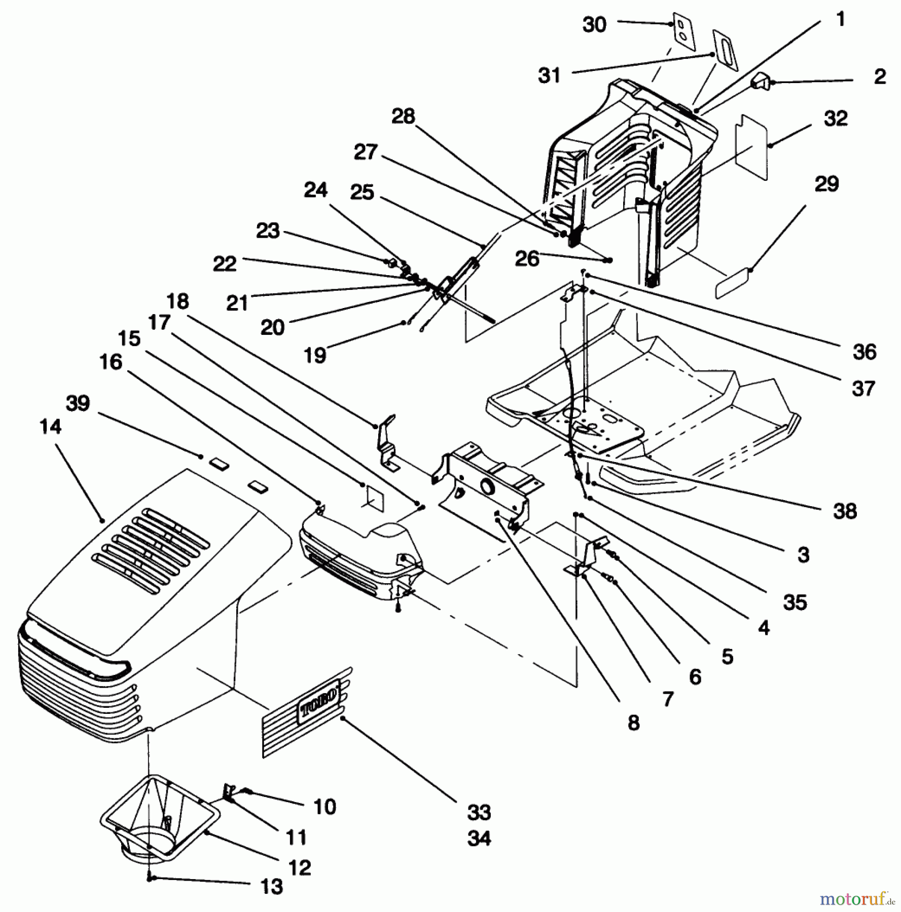 Toro Neu Mowers, Lawn & Garden Tractor Seite 1 71218 (16-44HXL) - Toro 16-44HXL Lawn Tractor, 1996 (6900001-6999999) HOOD ASSEMBLY