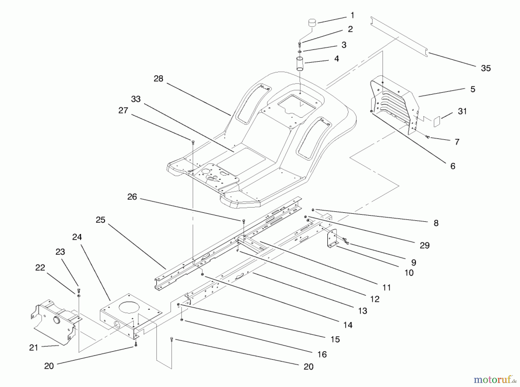 Toro Neu Mowers, Lawn & Garden Tractor Seite 1 71219 (14-38HXL) - Toro 14-38HXL Lawn Tractor, 1997 (7900001-7999999) FRAME ASSEMBLY
