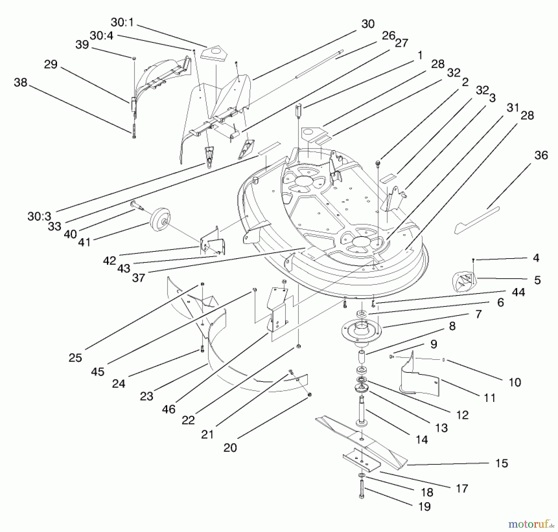 Toro Neu Mowers, Lawn & Garden Tractor Seite 1 71219 (14-38HXL) - Toro 14-38HXL Lawn Tractor, 1998 (8900001-8999999) DECK ASSEMBLY (38