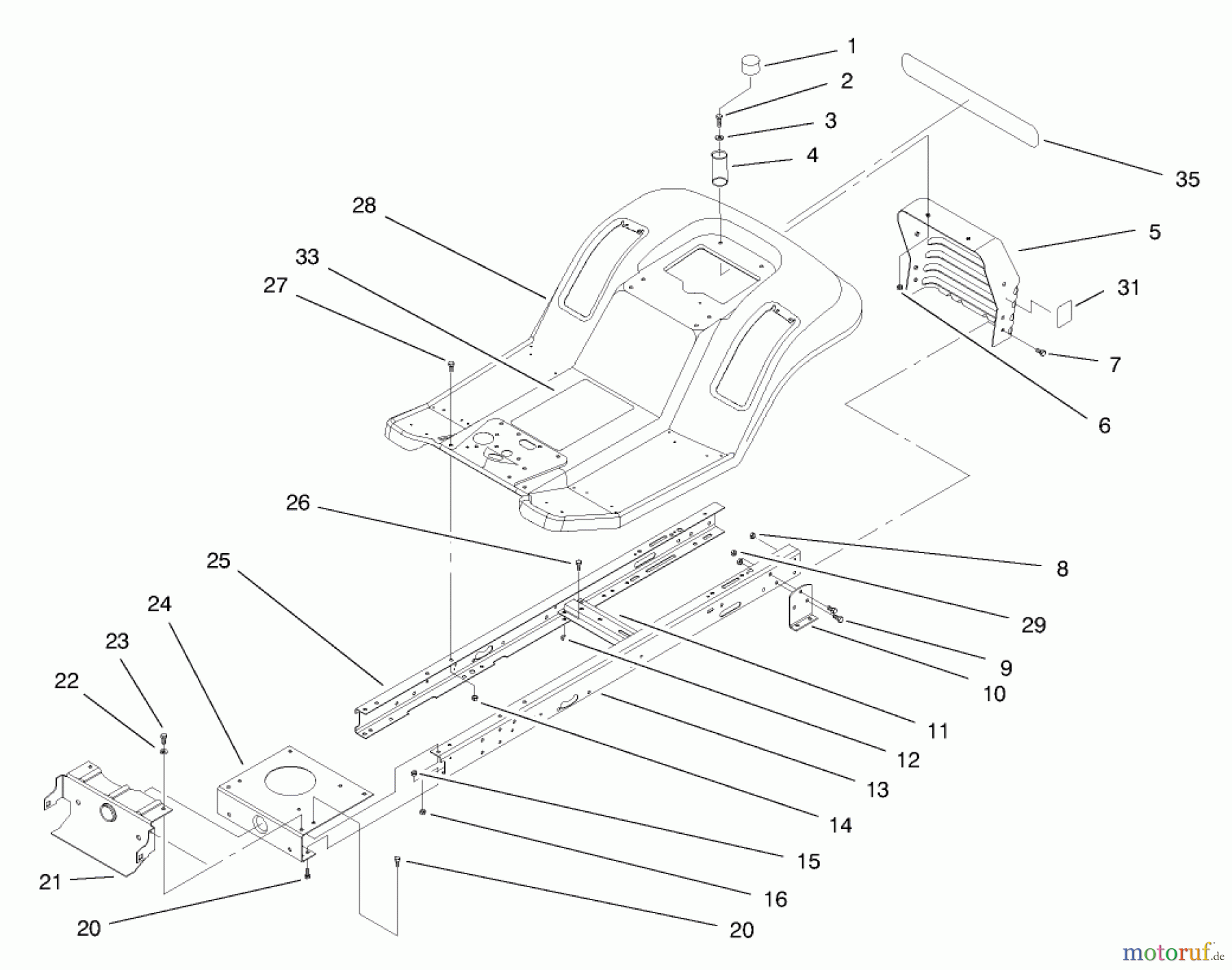 Toro Neu Mowers, Lawn & Garden Tractor Seite 1 71219 (14-38HXL) - Toro 14-38HXL Lawn Tractor, 1998 (8900001-8999999) FRAME ASSEMBLY
