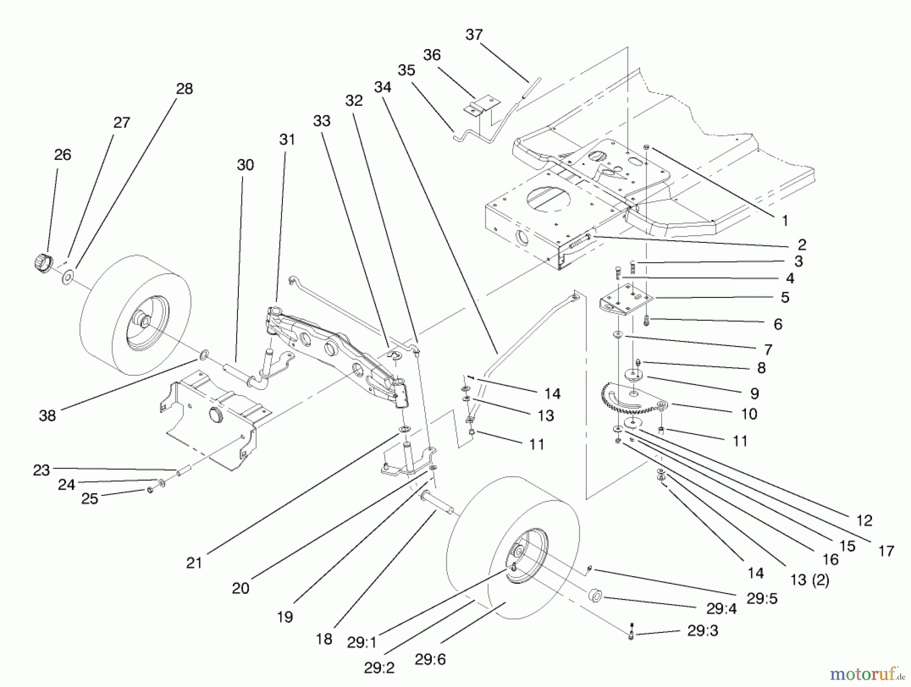 Toro Neu Mowers, Lawn & Garden Tractor Seite 1 71219 (14-38HXL) - Toro 14-38HXL Lawn Tractor, 1998 (8900001-8999999) FRONT AXLE ASSEMBLY