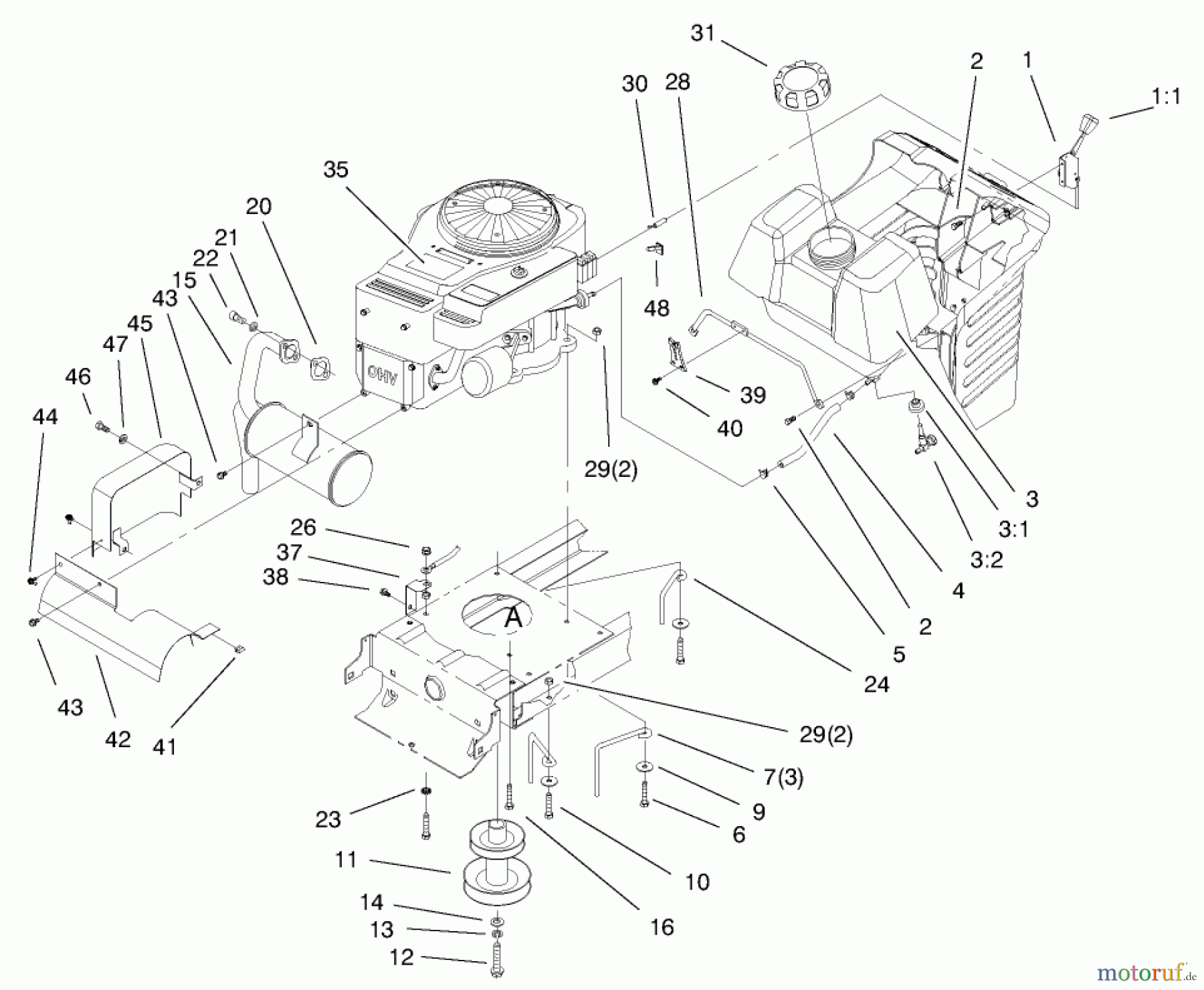 Toro Neu Mowers, Lawn & Garden Tractor Seite 1 71221 (15-38HXL) - Toro 15-38HXL Lawn Tractor, 1999 (9900001-9999999) ENGINE COMPONENTS ASSEMBLY