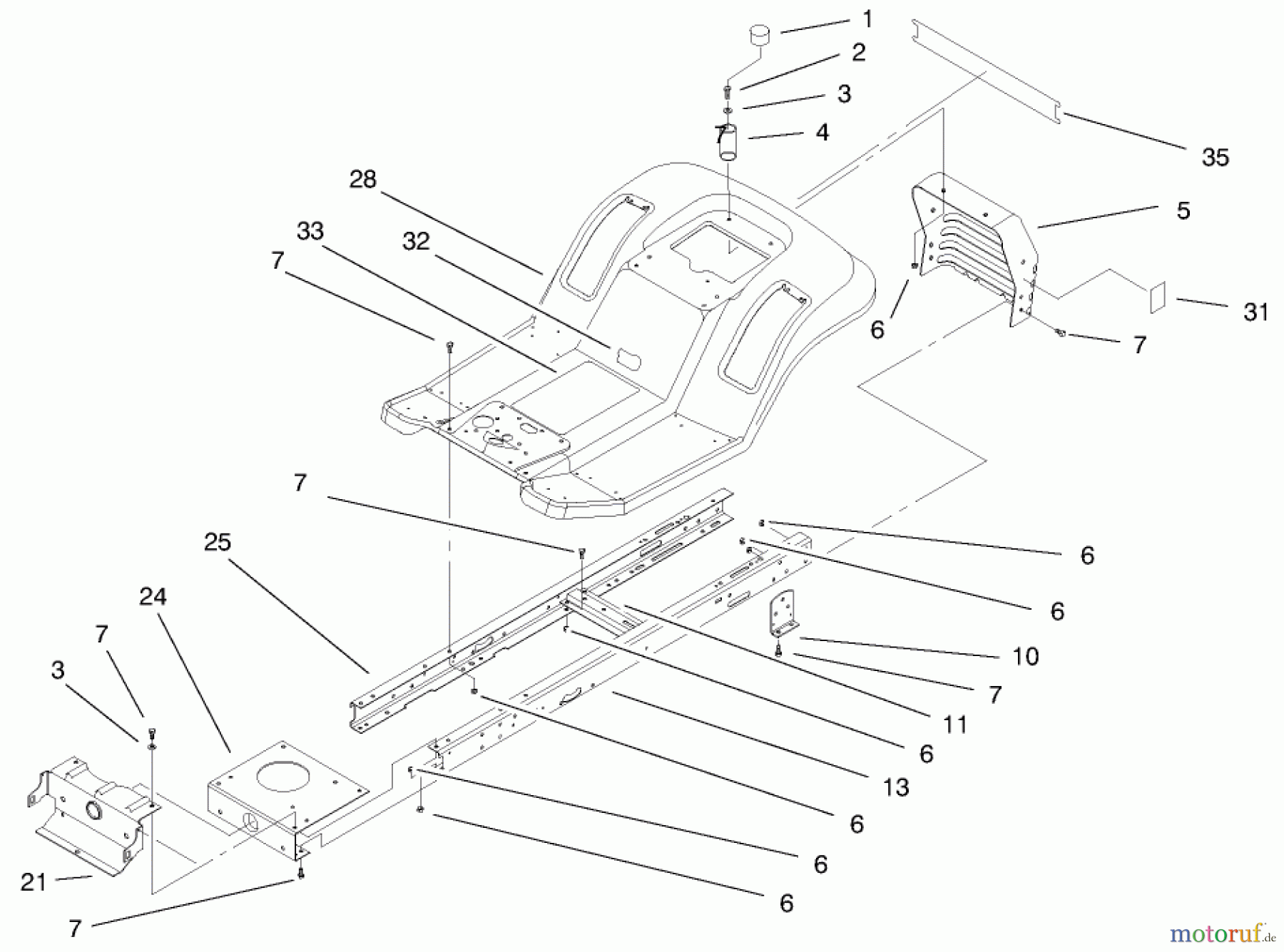 Toro Neu Mowers, Lawn & Garden Tractor Seite 1 71221 (15-38HXL) - Toro 15-38HXL Lawn Tractor, 1999 (9900001-9999999) FRAME & BODY ASSEMBLY