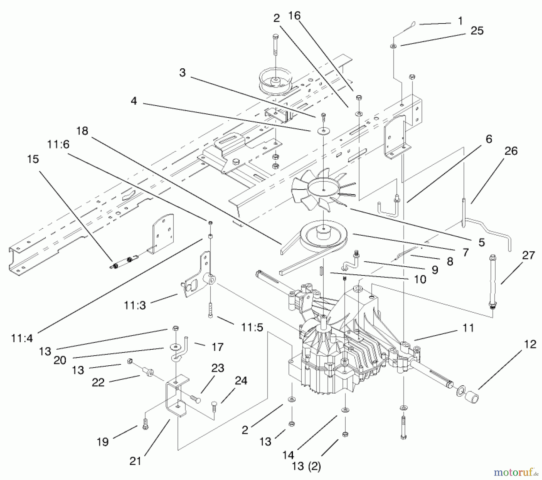 Toro Neu Mowers, Lawn & Garden Tractor Seite 1 71221 (15-38HXL) - Toro 15-38HXL Lawn Tractor, 1999 (9900001-9999999) HYDRO TRANSAXLE ASSEMBLY #1