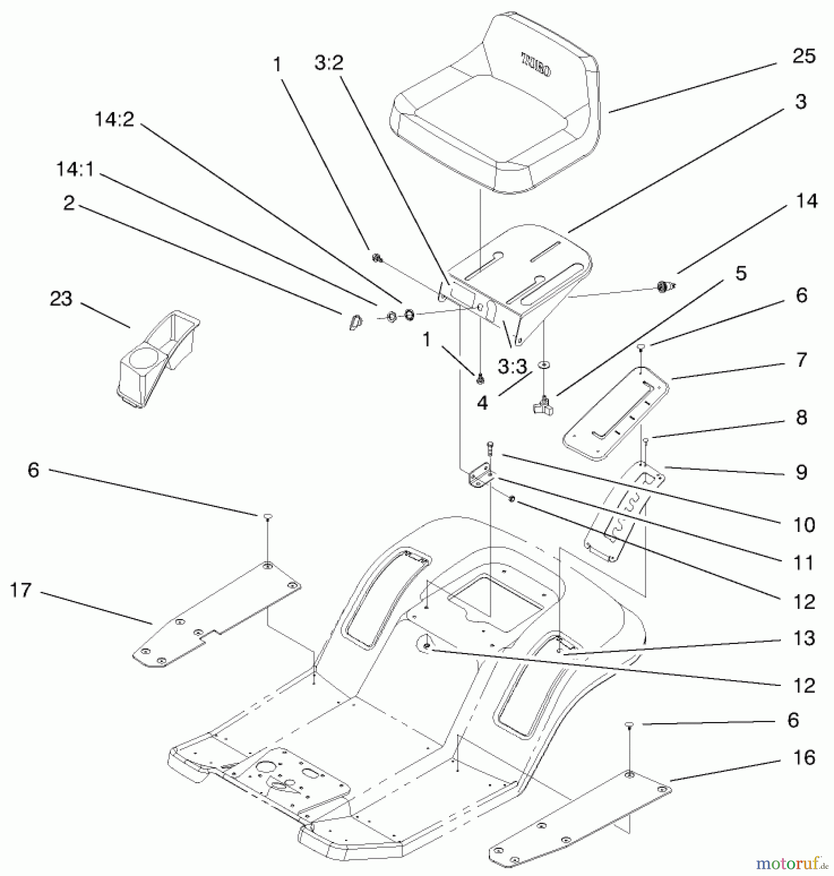 Toro Neu Mowers, Lawn & Garden Tractor Seite 1 71221 (15-38HXL) - Toro 15-38HXL Lawn Tractor, 1999 (9900001-9999999) REAR BODY & SEAT ASSEMBLY