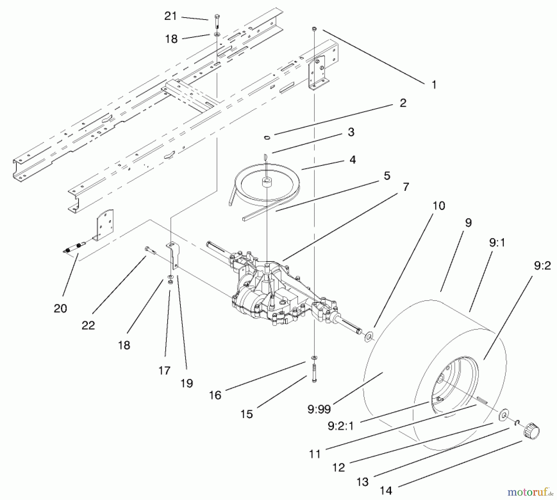 Toro Neu Mowers, Lawn & Garden Tractor Seite 1 71223 (16-38XL) - Toro 16-38XL Lawn Tractor, 2000 (200000001-200999999) 5 SPEED TRANSAXLE ASSEMBLY