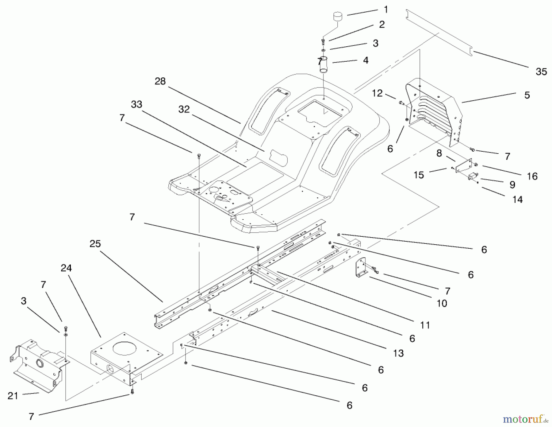  Toro Neu Mowers, Lawn & Garden Tractor Seite 1 71223 (16-38XL) - Toro 16-38XL Lawn Tractor, 2000 (200000001-200999999) FRAME & BODY ASSEMBLY