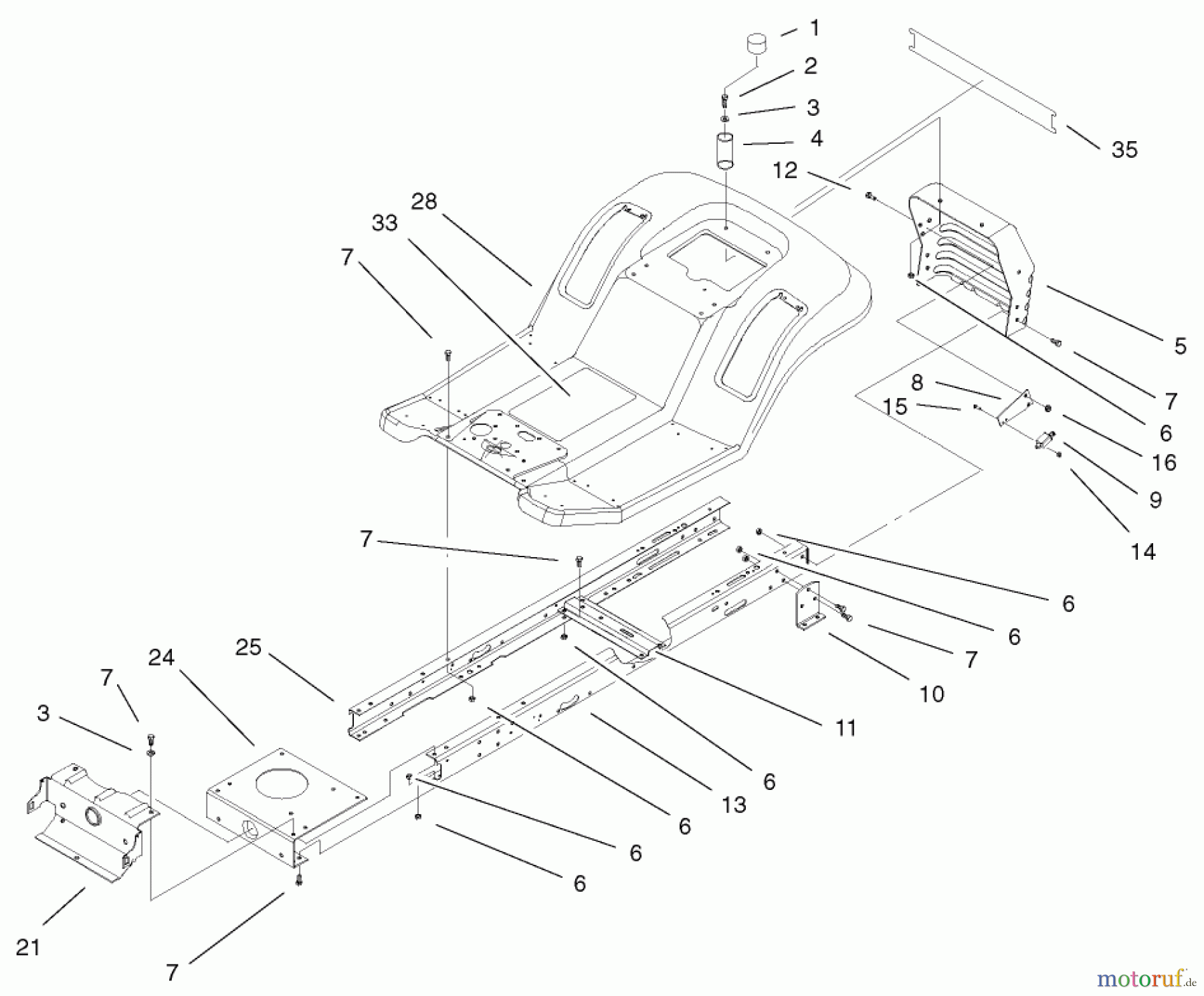 Toro Neu Mowers, Lawn & Garden Tractor Seite 1 71223 (16-38XL) - Toro 16-38XL Lawn Tractor, 2001 (210000001-210999999) FRAME & BODY ASSEMBLY
