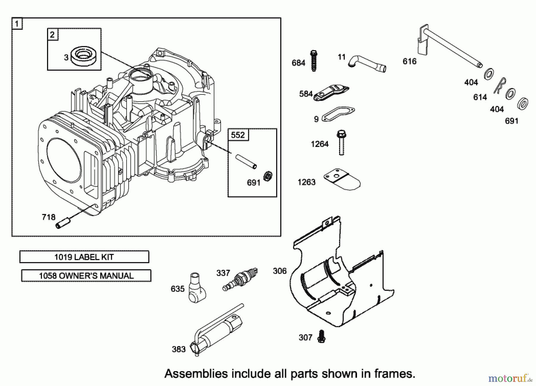 Toro Neu Mowers, Lawn & Garden Tractor Seite 1 71226 (16-38XLE) - Toro 16-38XLE Lawn Tractor, 2002 (220010001-220999999) CYLINDER ASSEMBLY ENGINE BRIGGS AND STRATTON MODEL 286H77-0121-E1