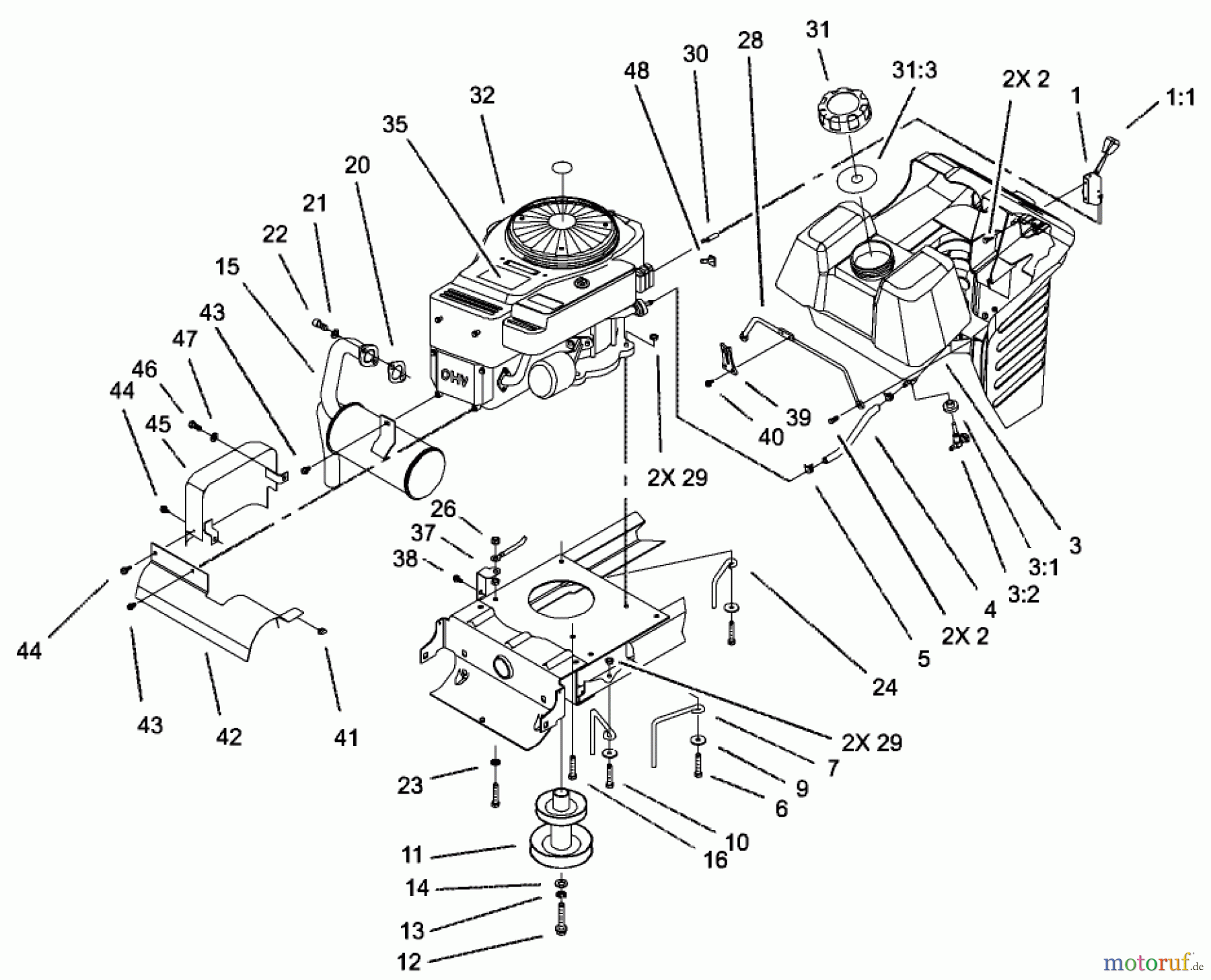 Toro Neu Mowers, Lawn & Garden Tractor Seite 1 71226 (16-38XLE) - Toro 16-38XLE Lawn Tractor, 2002 (220010001-220999999) ENGINE ASSEMBLY