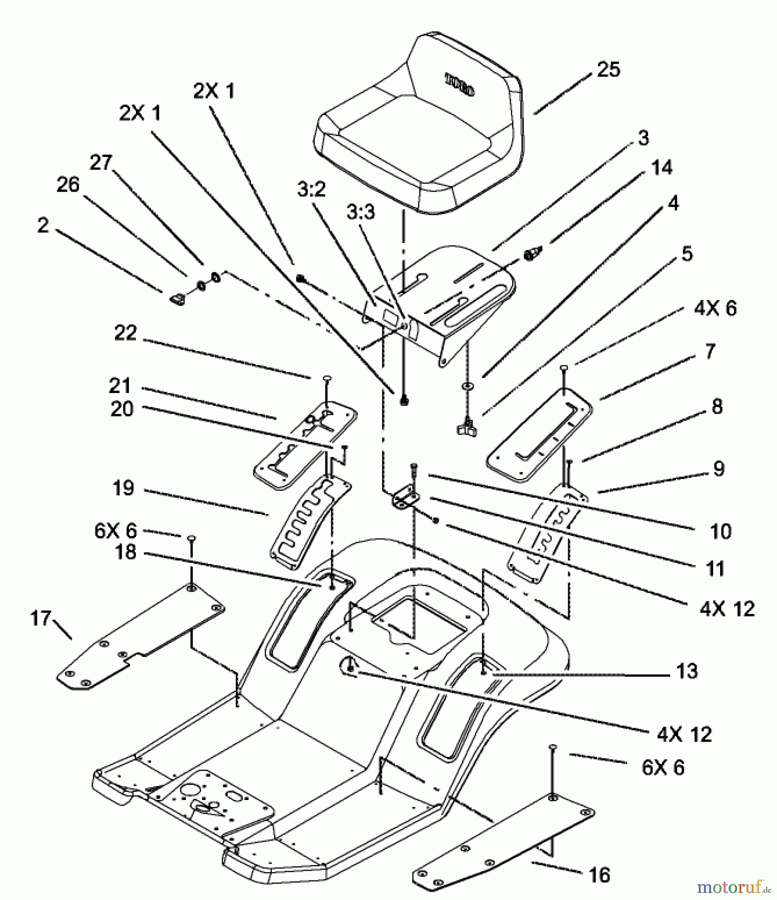 Toro Neu Mowers, Lawn & Garden Tractor Seite 1 71226 (16-38XLE) - Toro 16-38XLE Lawn Tractor, 2002 (220010001-220999999) REAR BODY AND SEAT ASSEMBLY